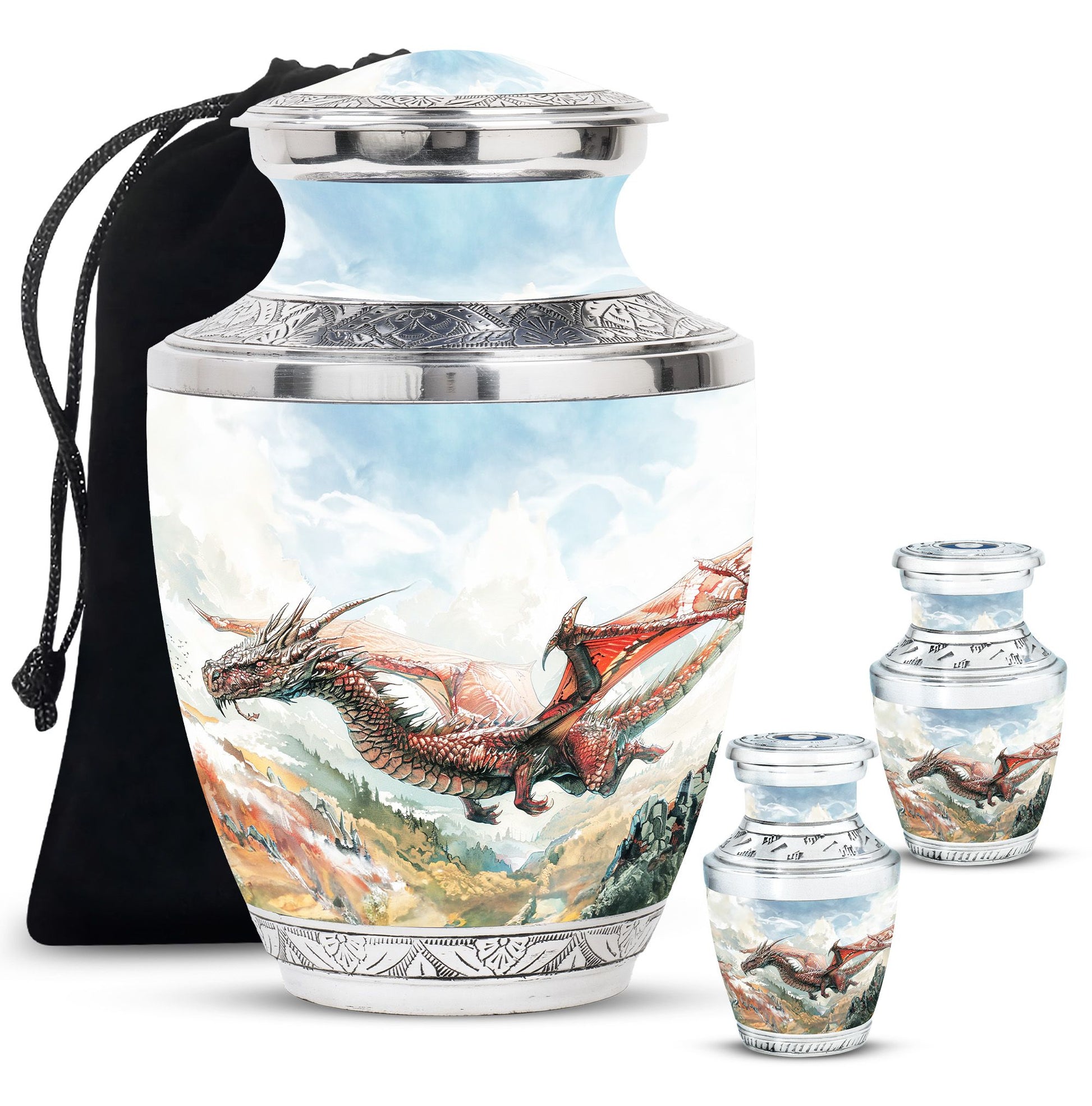 Dragon Theme Large Urn With 2 Keepsake Urn