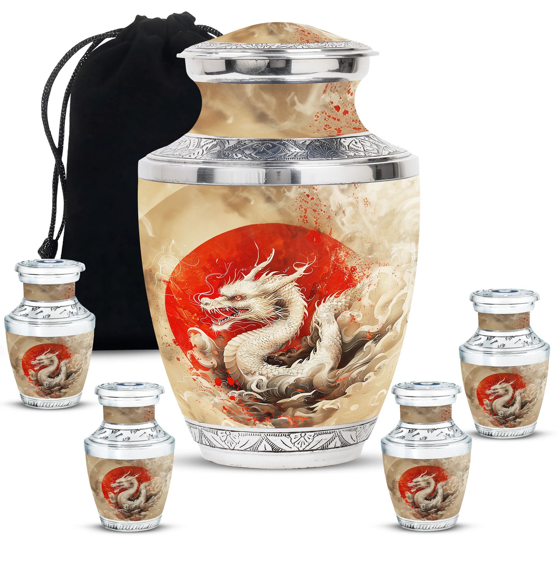 Dragon Theme Large Urn With 4 Keepsake Urn