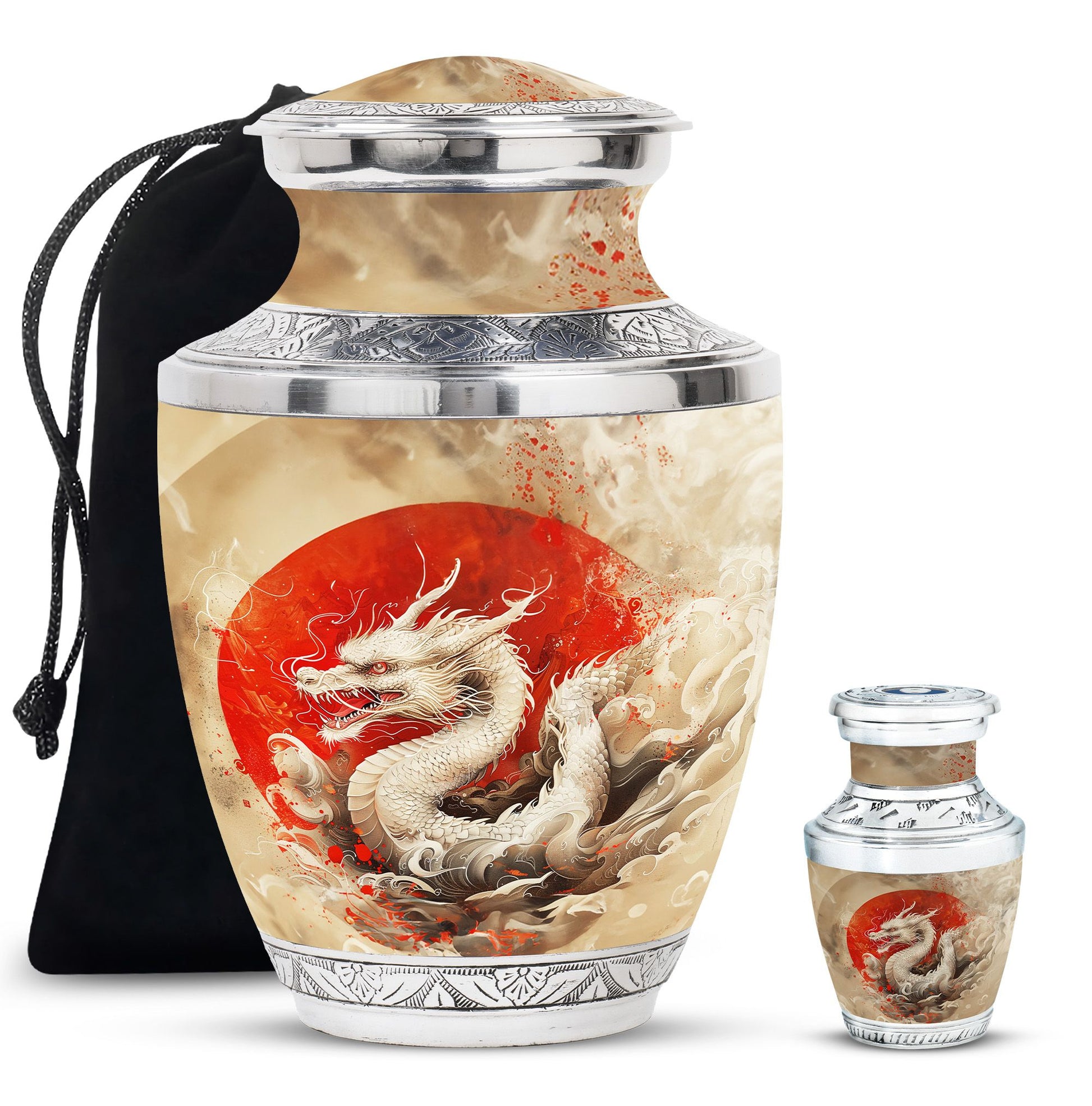 Dragon Theme Large Urn With 1 Keepsake Urn