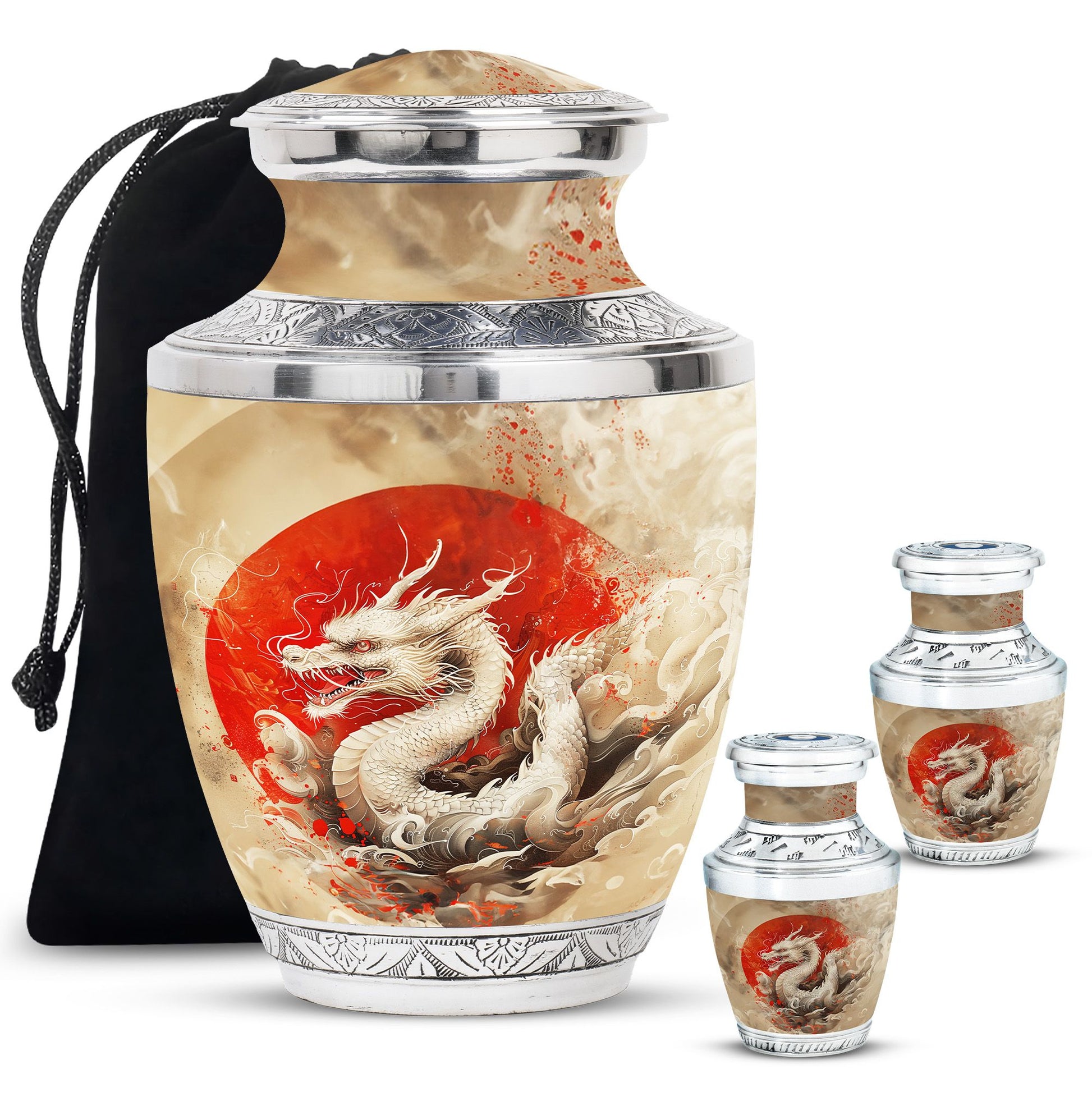 Dragon Theme Large Urn With 2 Keepsake Urn