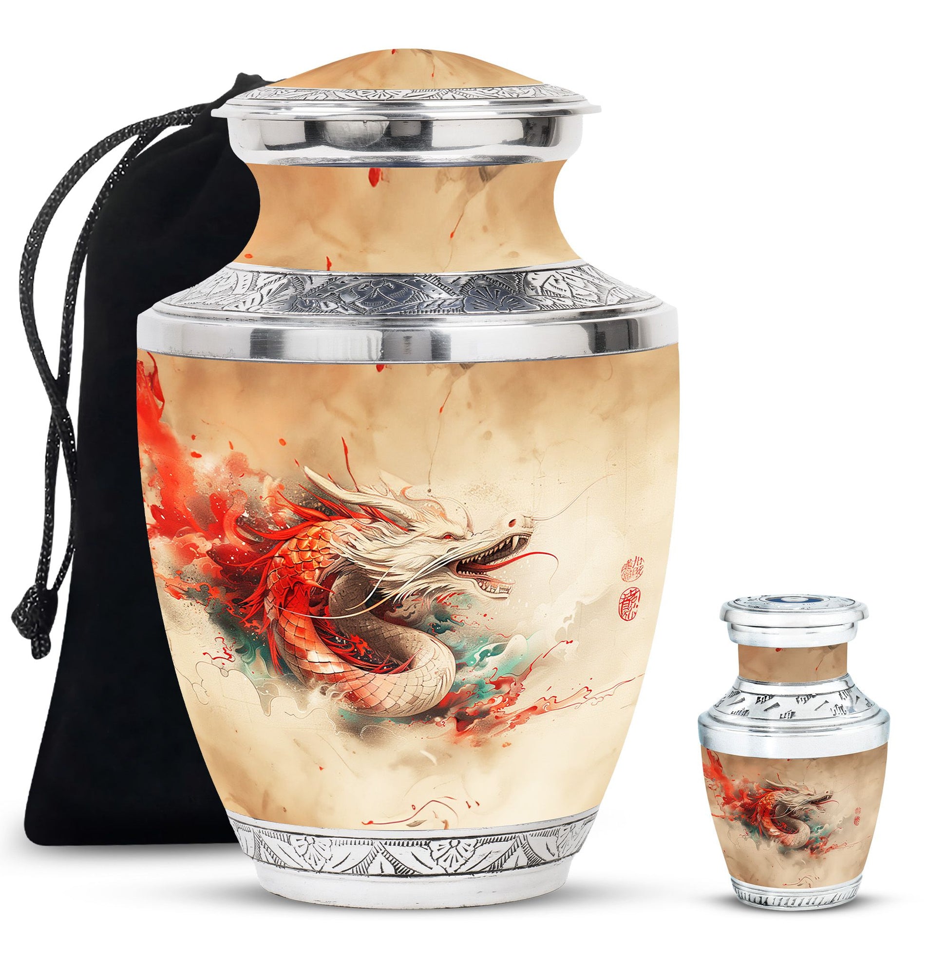 Dragon Theme Large Urn With 1 Keepsake Urn