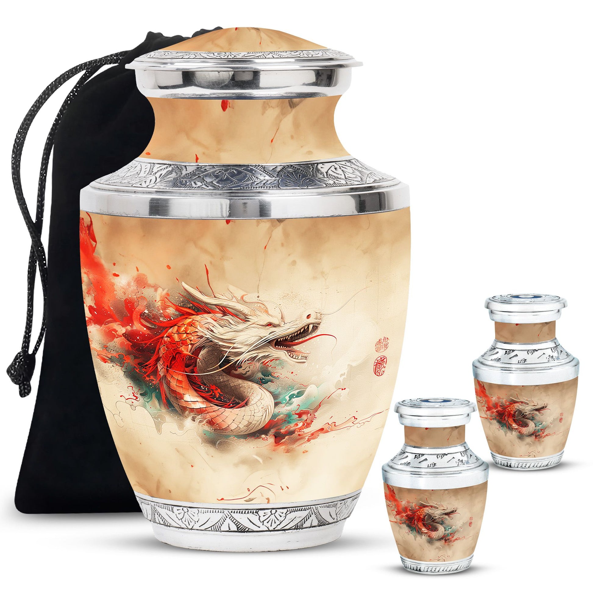 Dragon Theme Large Urn With 2 Keepsake Urn