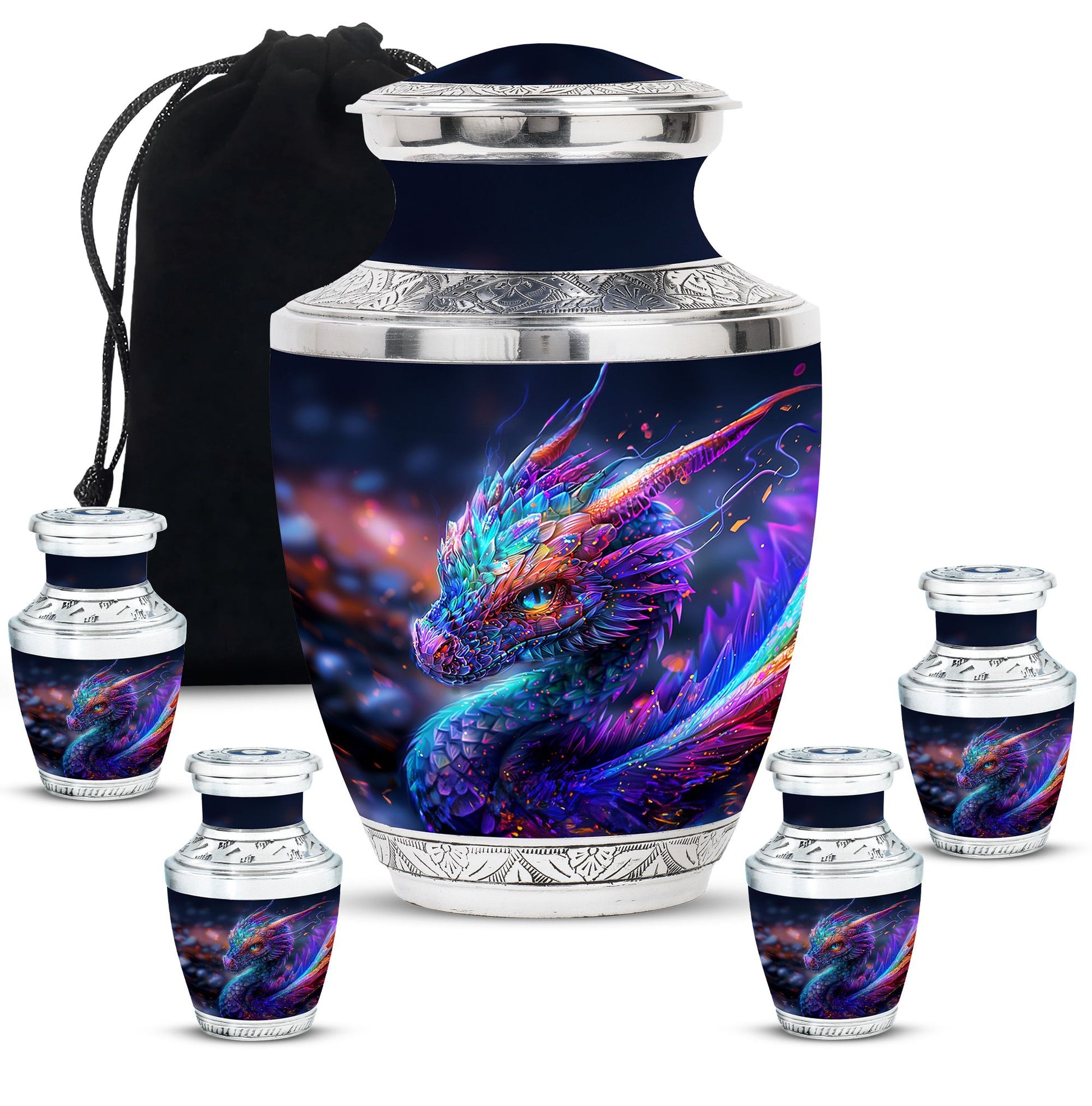Dragon Theme Large Urn With 4 Keepsake Urn