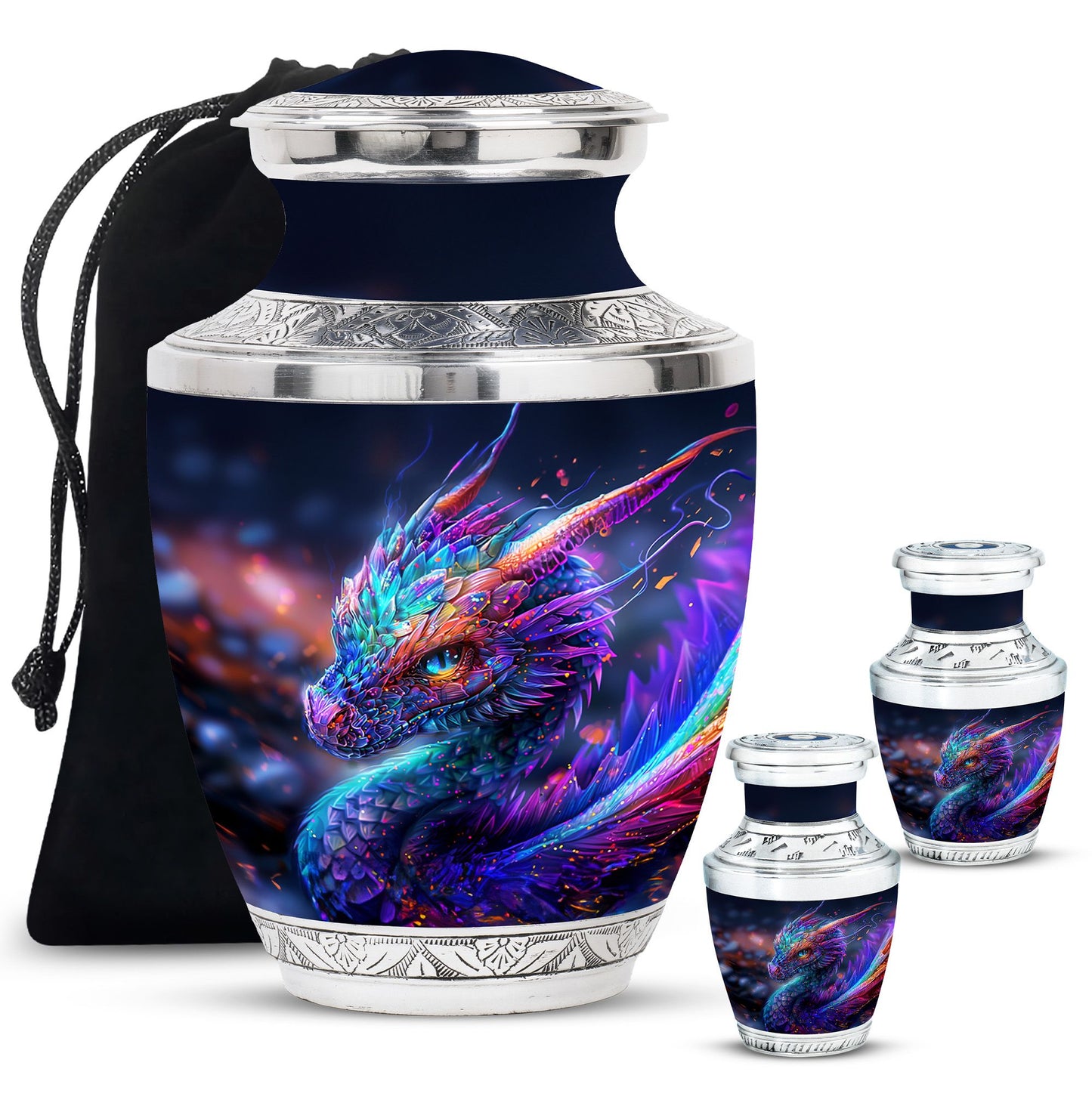 Dragon Theme Large Urn With 2 Keepsake Urn