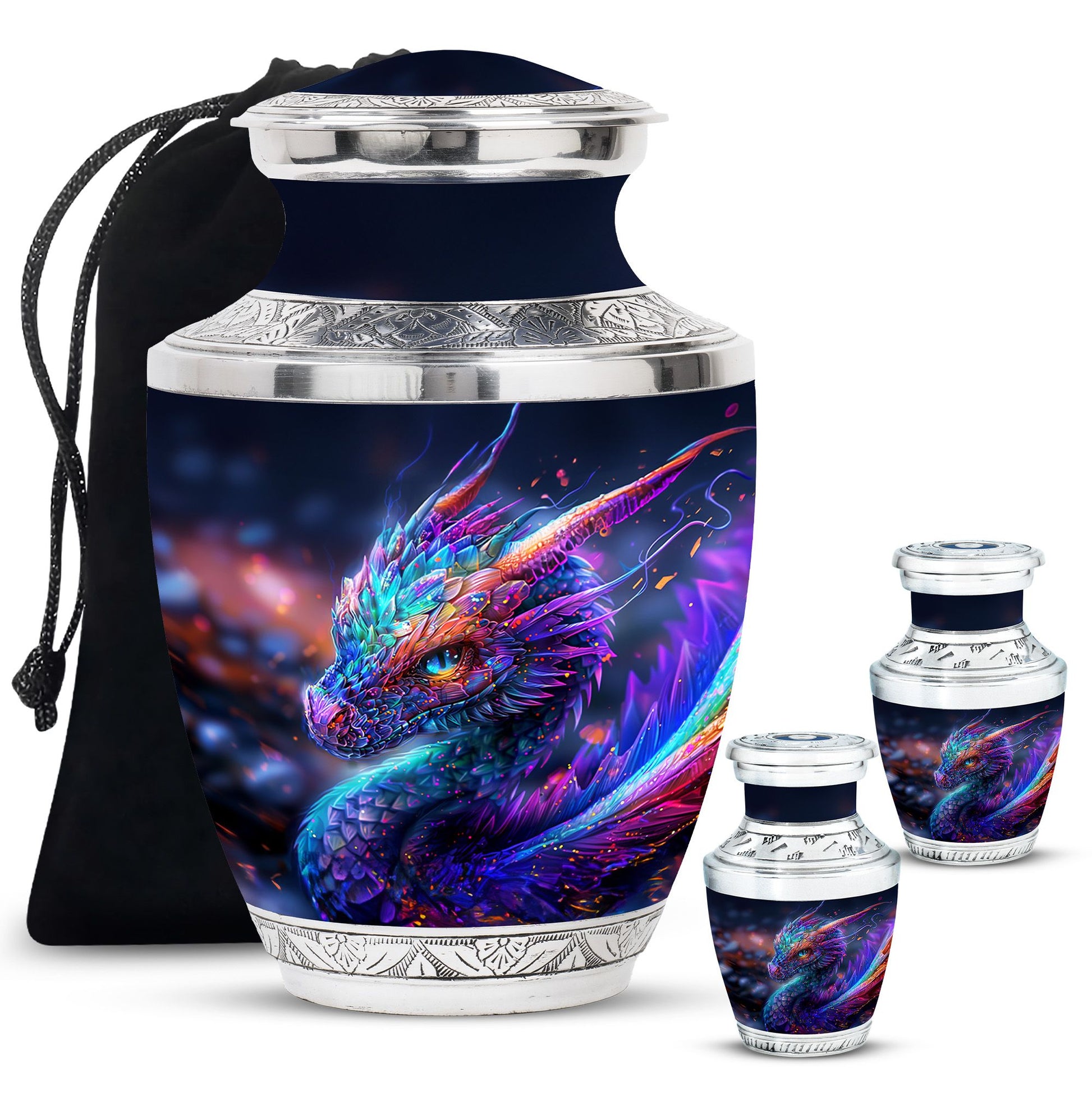 Dragon Theme Large Urn With 2 Keepsake Urn