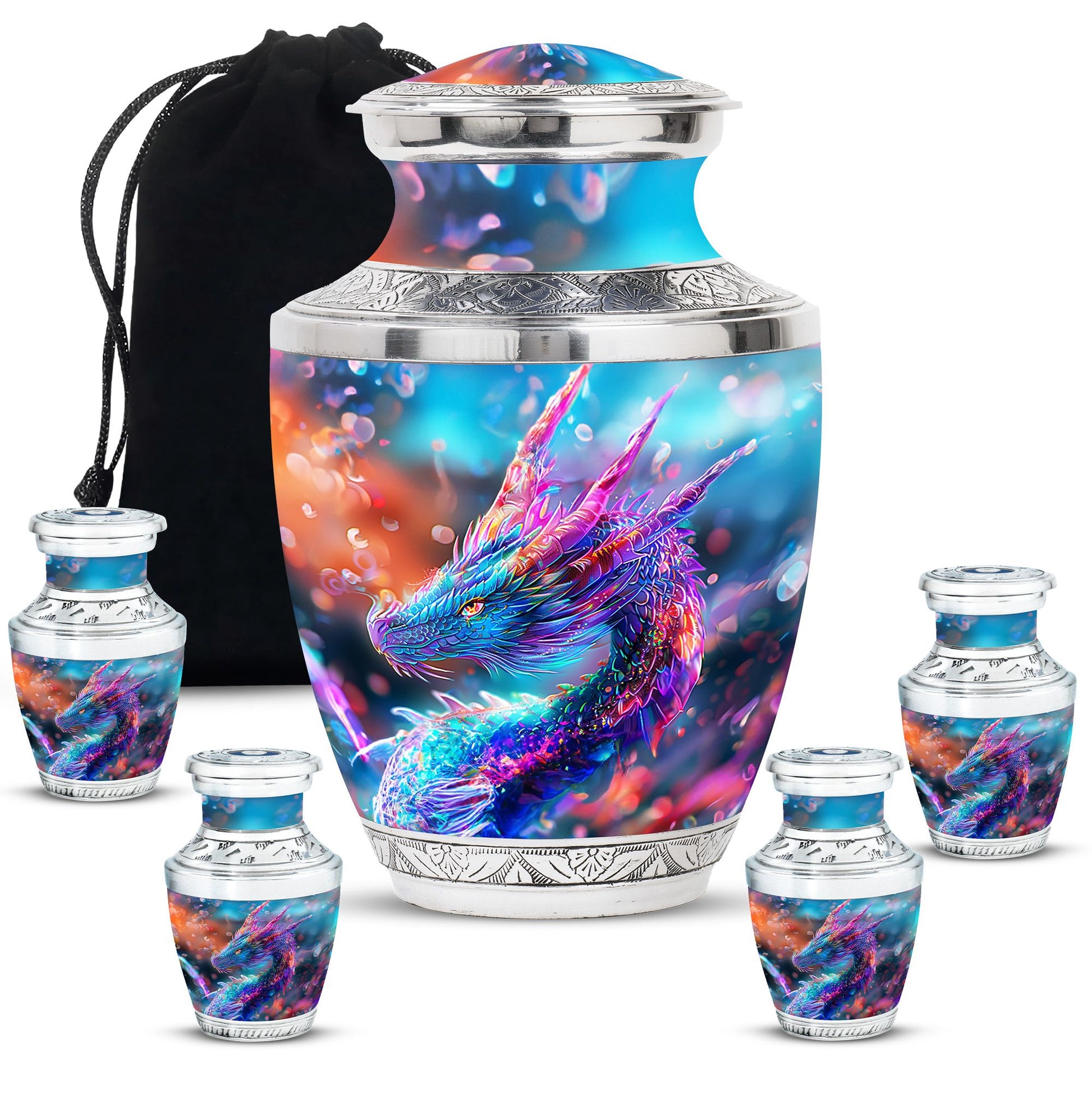 Dragon Theme Large Urn With 4 Keepsake Urn