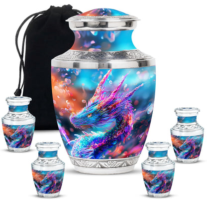 Dragon Theme Large Urn With 4 Keepsake Urn