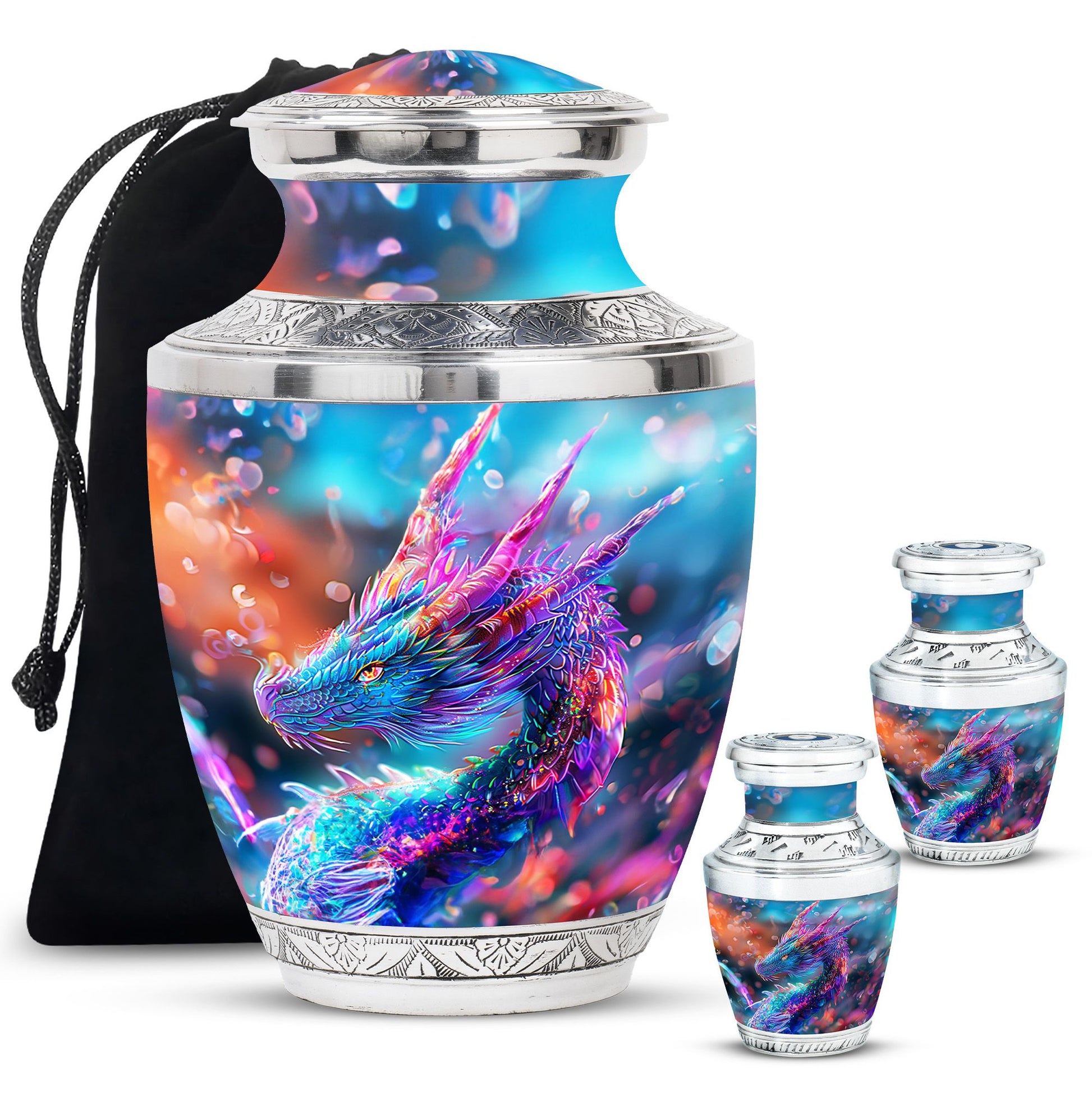 Dragon Theme Large Urn With 2 Keepsake Urn