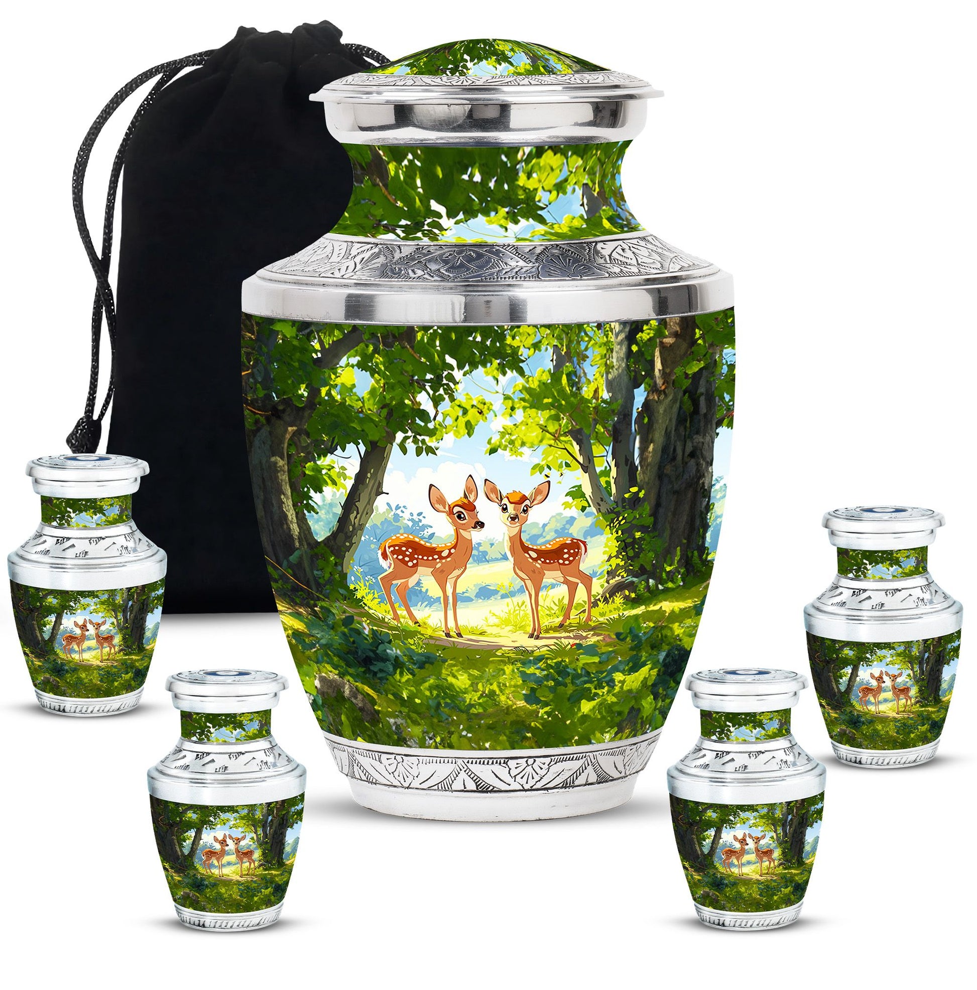 Deer Theme Large Urn With 4 Keepsake Urn