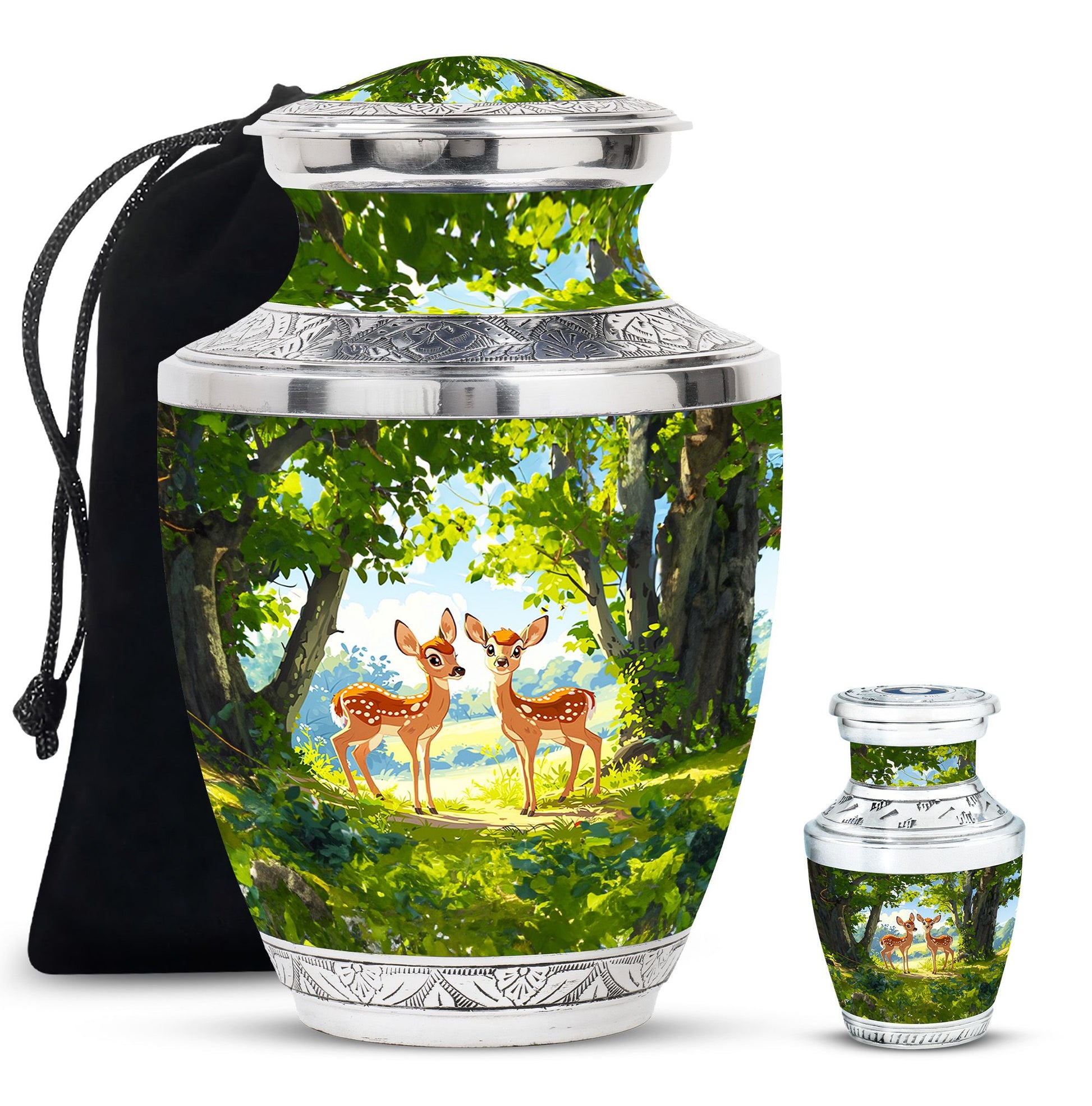 Deer Theme Large Urn With 1 Keepsake Urn