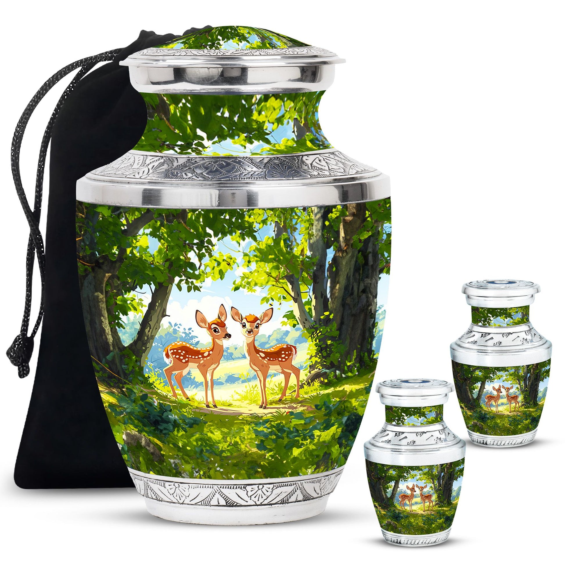 Deer Theme Large Urn With 2 Keepsake Urn