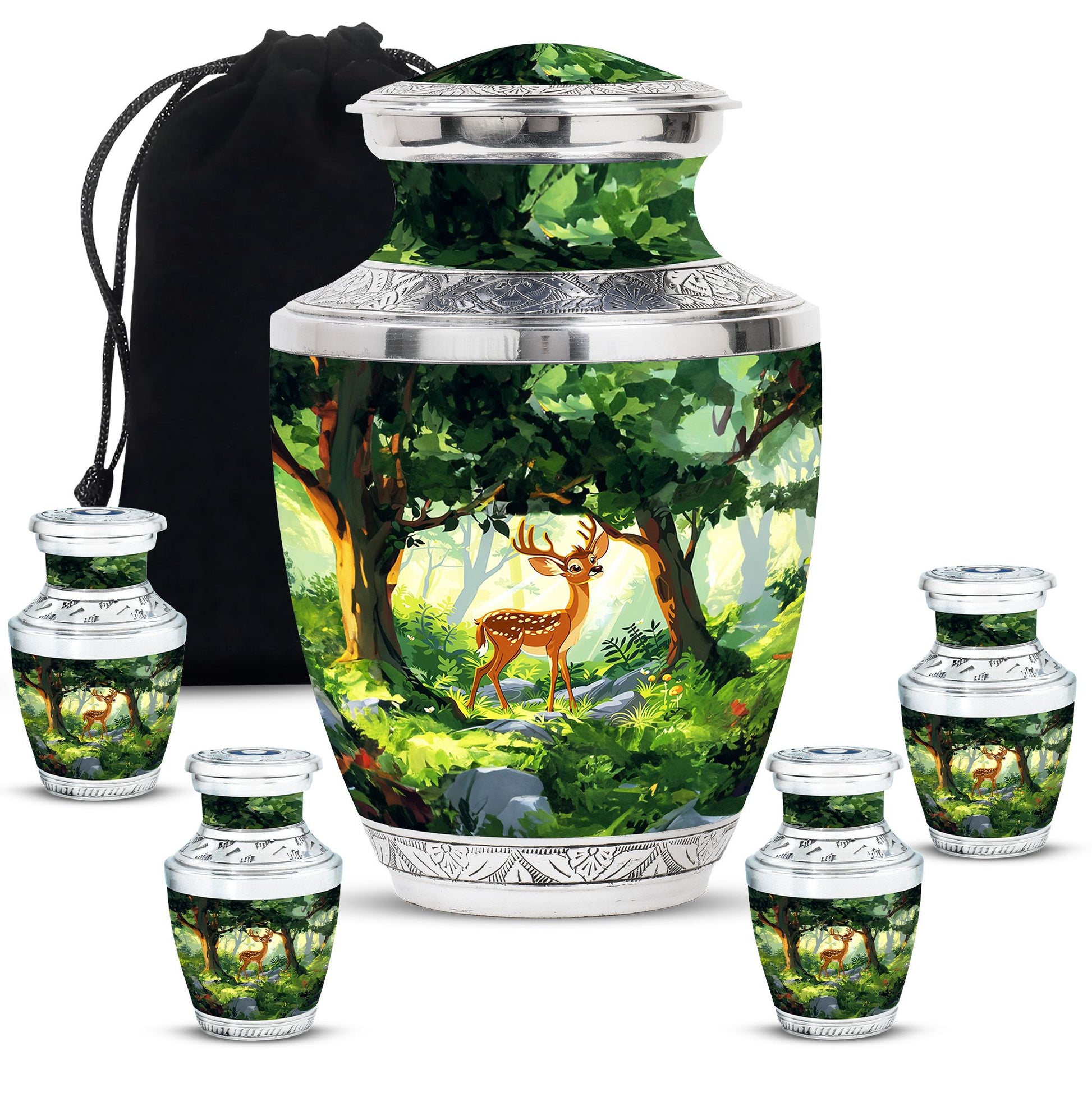 Deer Theme Large Urn With 4 Keepsake Urn