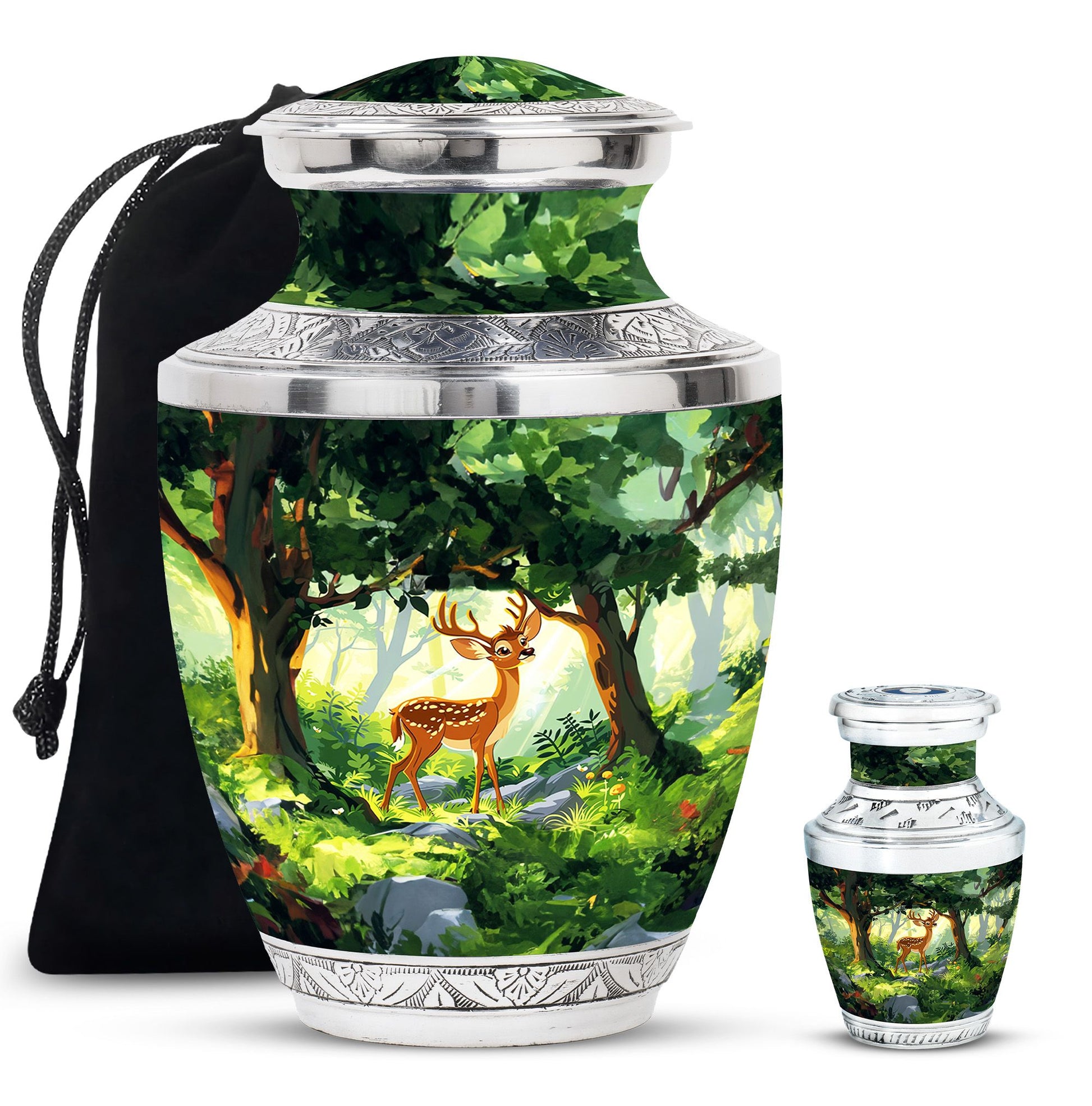 Deer Theme Large Urn With 1 Keepsake Urn