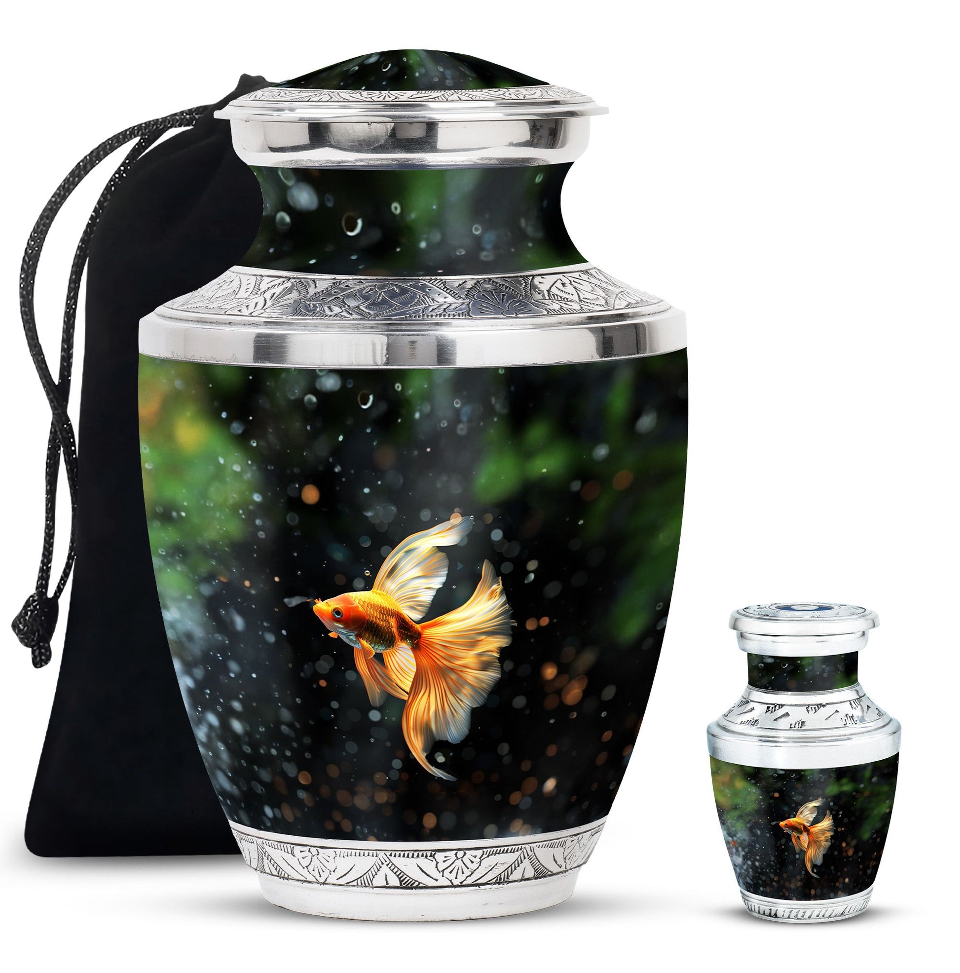 Fish Theme Large Urn With 1 Keepsake Urn