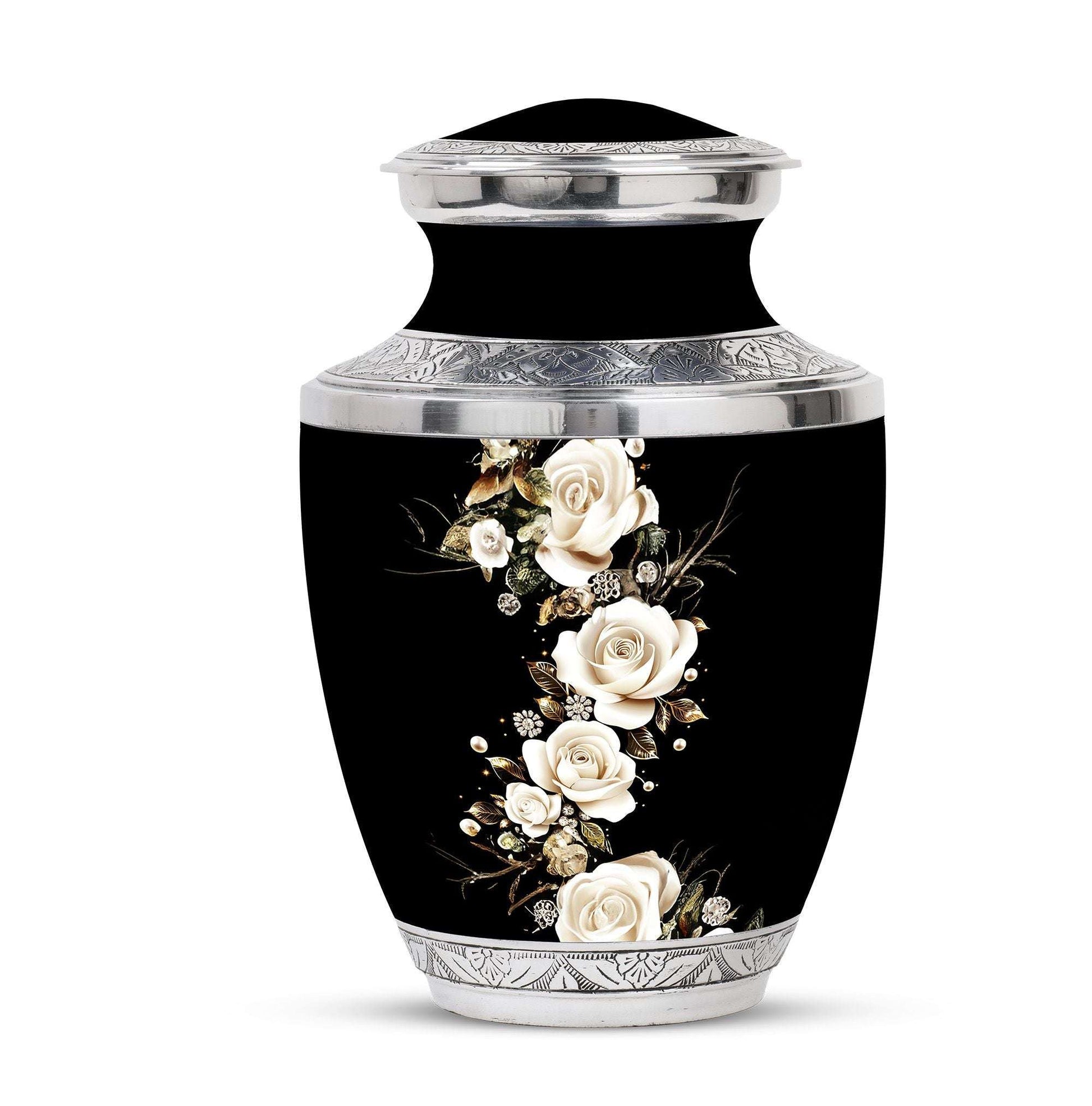 White Rose Funeral Adult Urn –  Flower Cremation Urn for Human Ashes