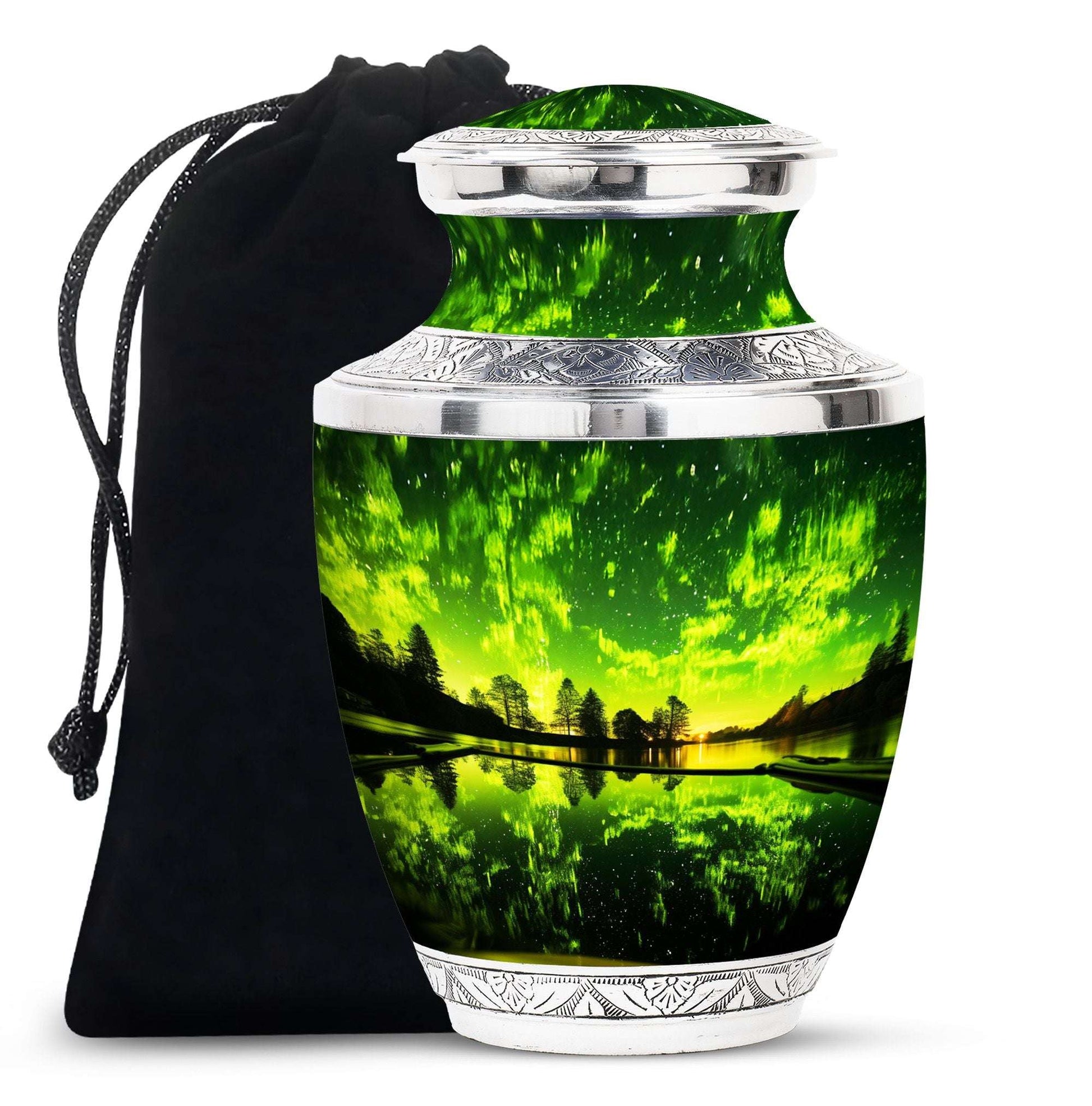 Aurora Borealis Cremation Urn for Adult Ashes - Green Memorial Urn For Cremation
