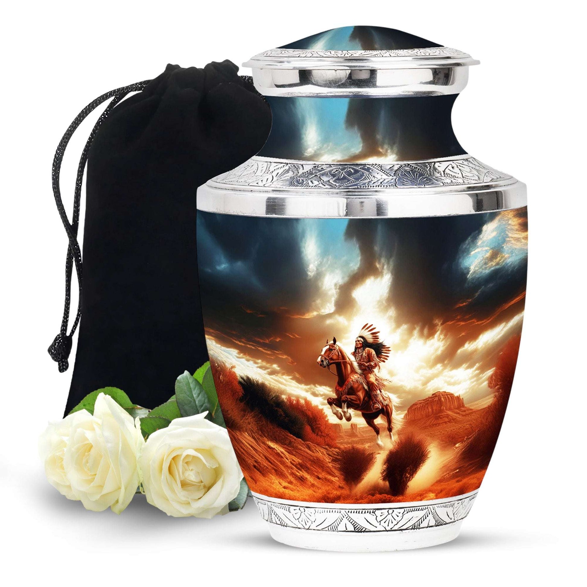 Native American Warrior Cremation Urn – Horse Funeral Urn Ashes For Men