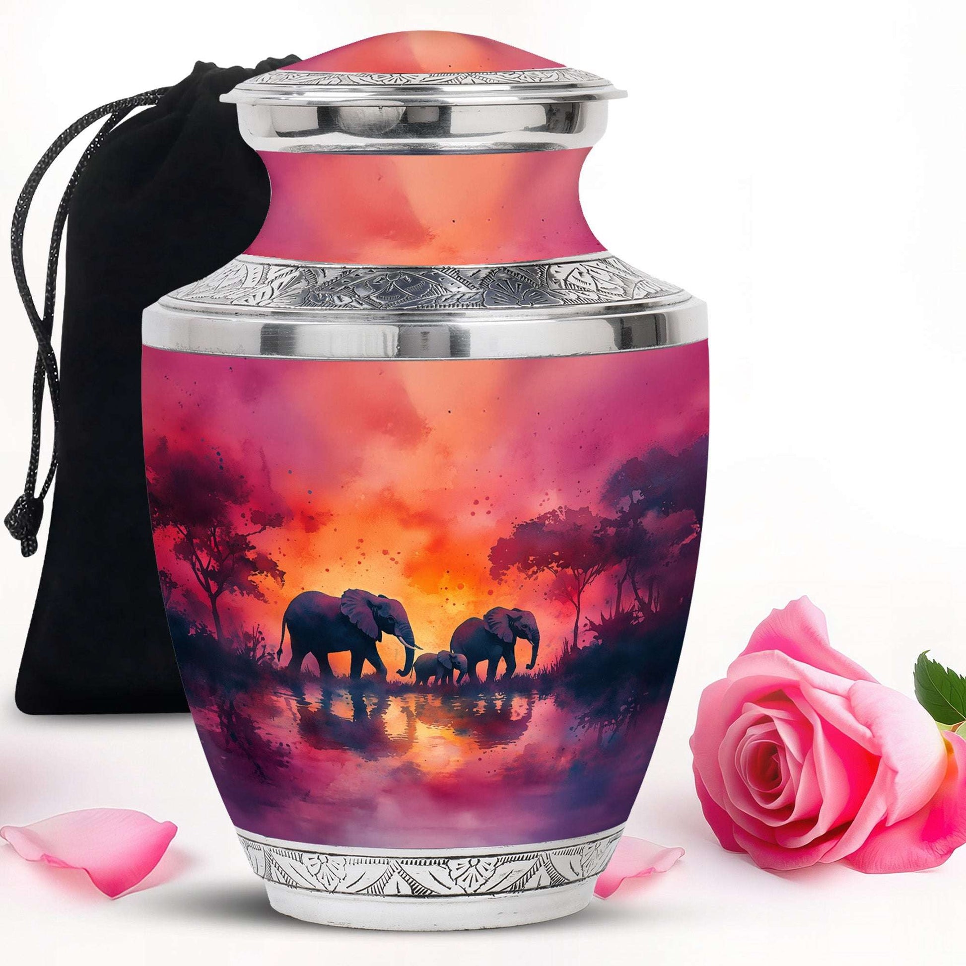Elephant Family Urn for Ashes – Pink Funeral Urn For Mom Ashes