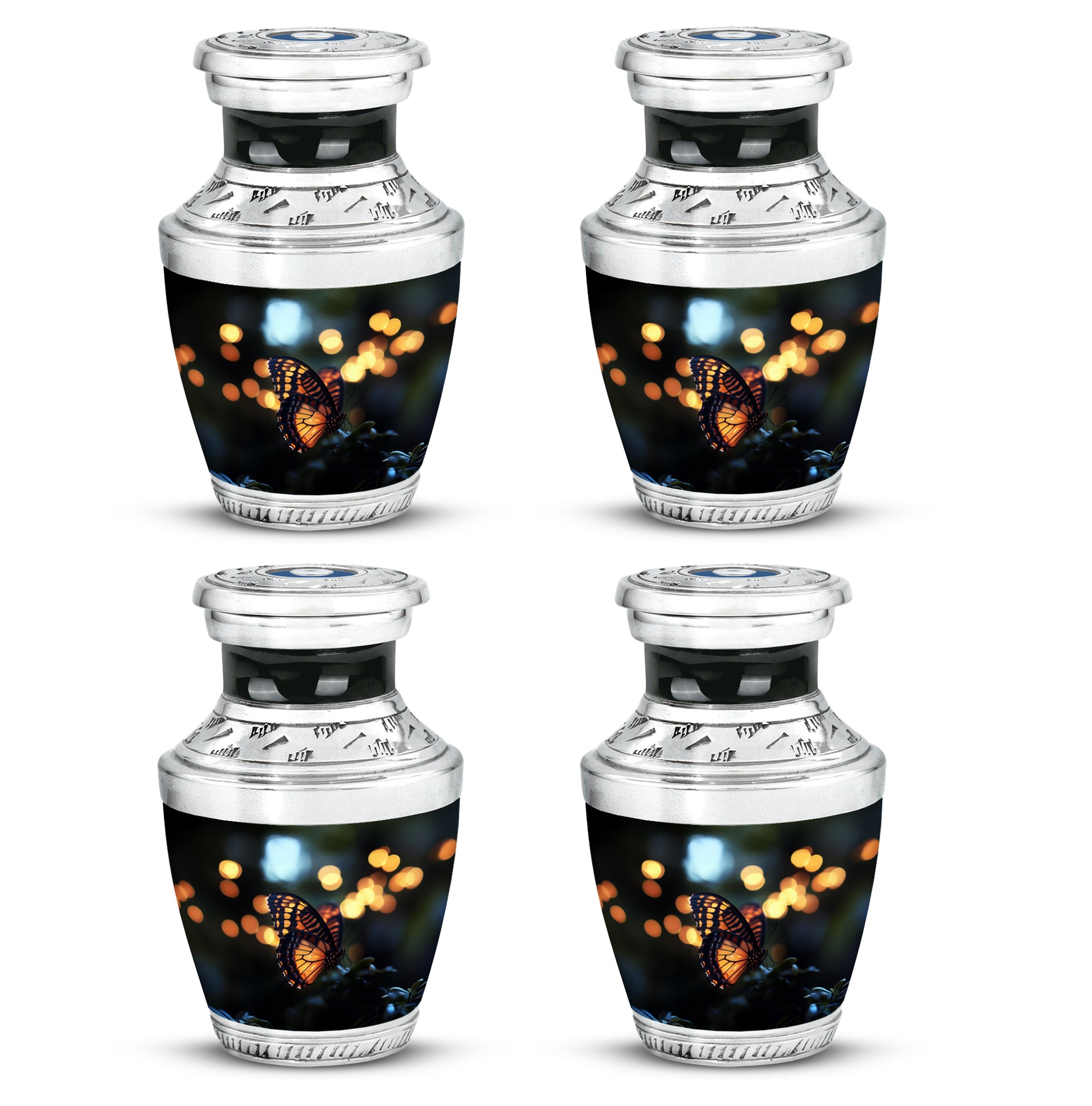 Deep Black Butterfly Cremation Urn back view with polished surface - contemporary butterfly design with modern artistic flair - 10 inch aluminum urn for cremated remains