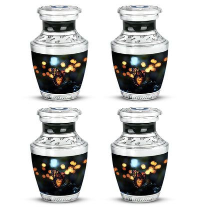 Deep Black Butterfly Cremation Urn back view with polished surface - contemporary butterfly design with modern artistic flair - 10 inch aluminum urn for cremated remains