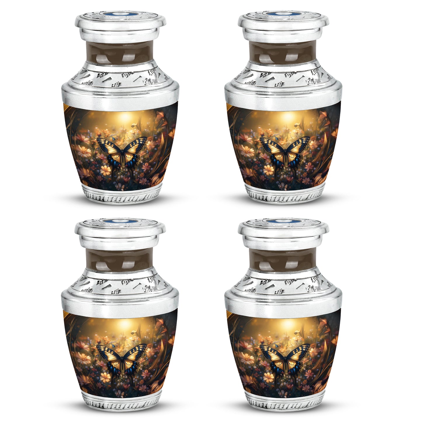 Gilded Gold Butterfly Cremation Urn back view with polished surface - contemporary butterfly design with modern artistic flair - 10 inch aluminum urn for cremated remains