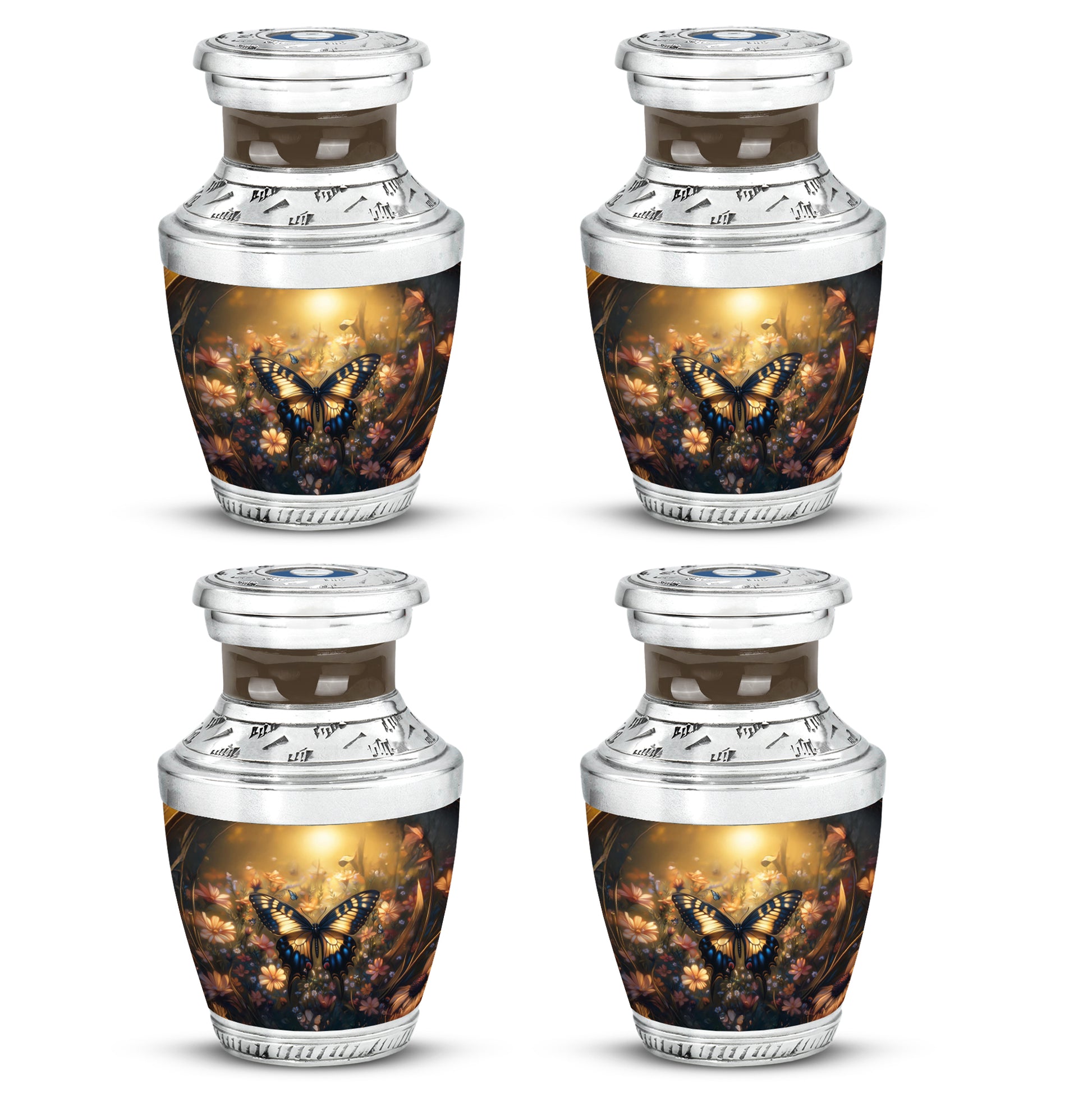 Gilded Gold Butterfly Cremation Urn back view with polished surface - contemporary butterfly design with modern artistic flair - 10 inch aluminum urn for cremated remains