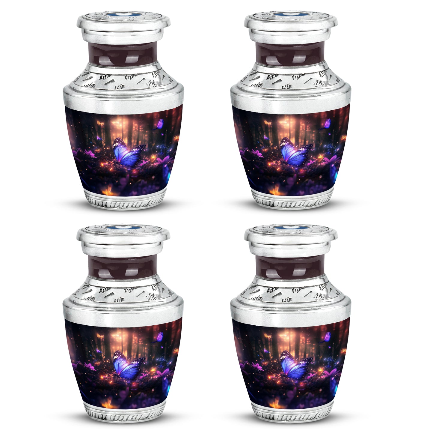 Rich Black Butterfly Cremation Urn back view with polished surface - modern art-inspired butterfly motif on sleek aluminum - 10 inch aluminum urn for cremated remains
