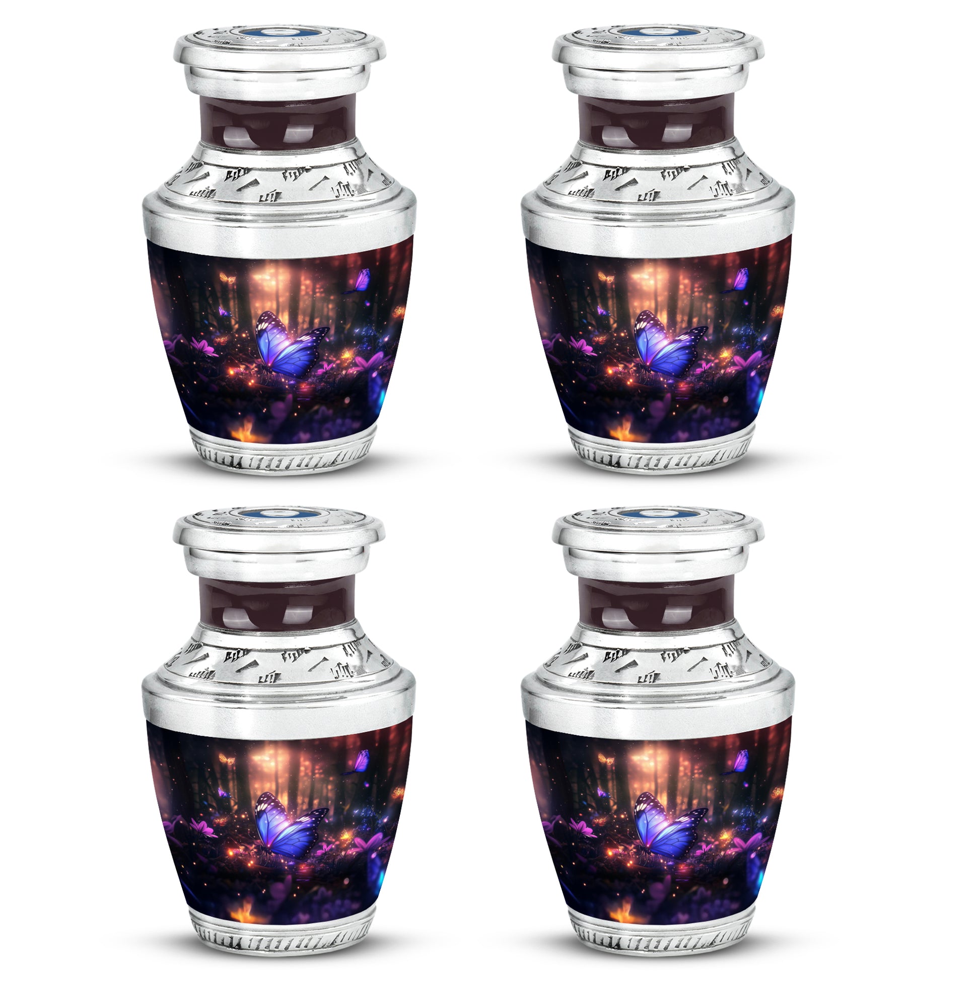 Rich Black Butterfly Cremation Urn back view with polished surface - modern art-inspired butterfly motif on sleek aluminum - 10 inch aluminum urn for cremated remains
