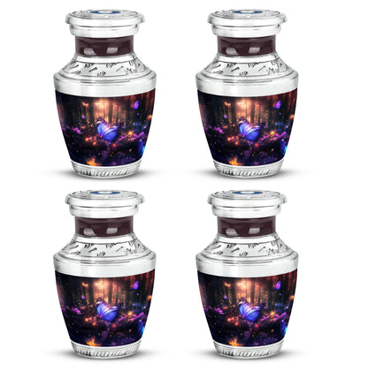 Rich Black Butterfly Cremation Urn back view with polished surface - modern art-inspired butterfly motif on sleek aluminum - 10 inch aluminum urn for cremated remains