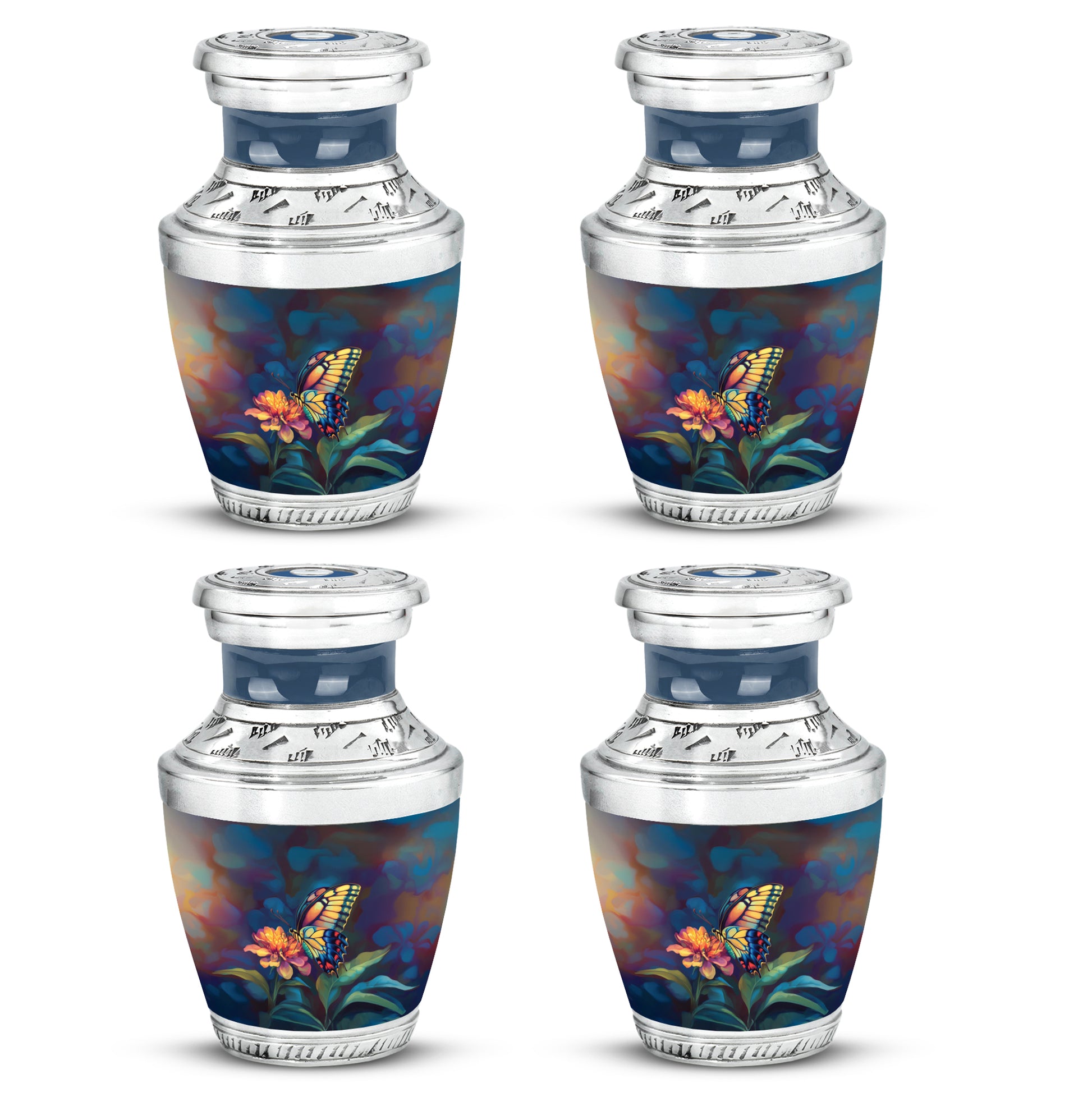 Glossy Black Butterfly Cremation Urn back view with polished surface - modern art-inspired butterfly motif on sleek aluminum - 10 inch aluminum urn for cremated remains