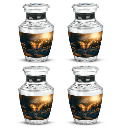 Glossy Black Butterfly Cremation Urn back view with polished surface - modern art-inspired butterfly motif on sleek aluminum - 10 inch aluminum urn for cremated remains