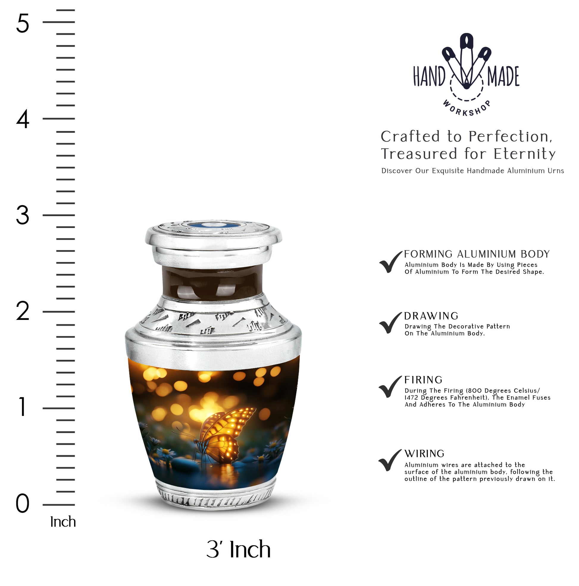 Rich Black Butterfly Cremation Urn top-down view of secure threaded lid - contemporary butterfly design with modern artistic flair - mini keepsake memorial for portion of cremation ashes