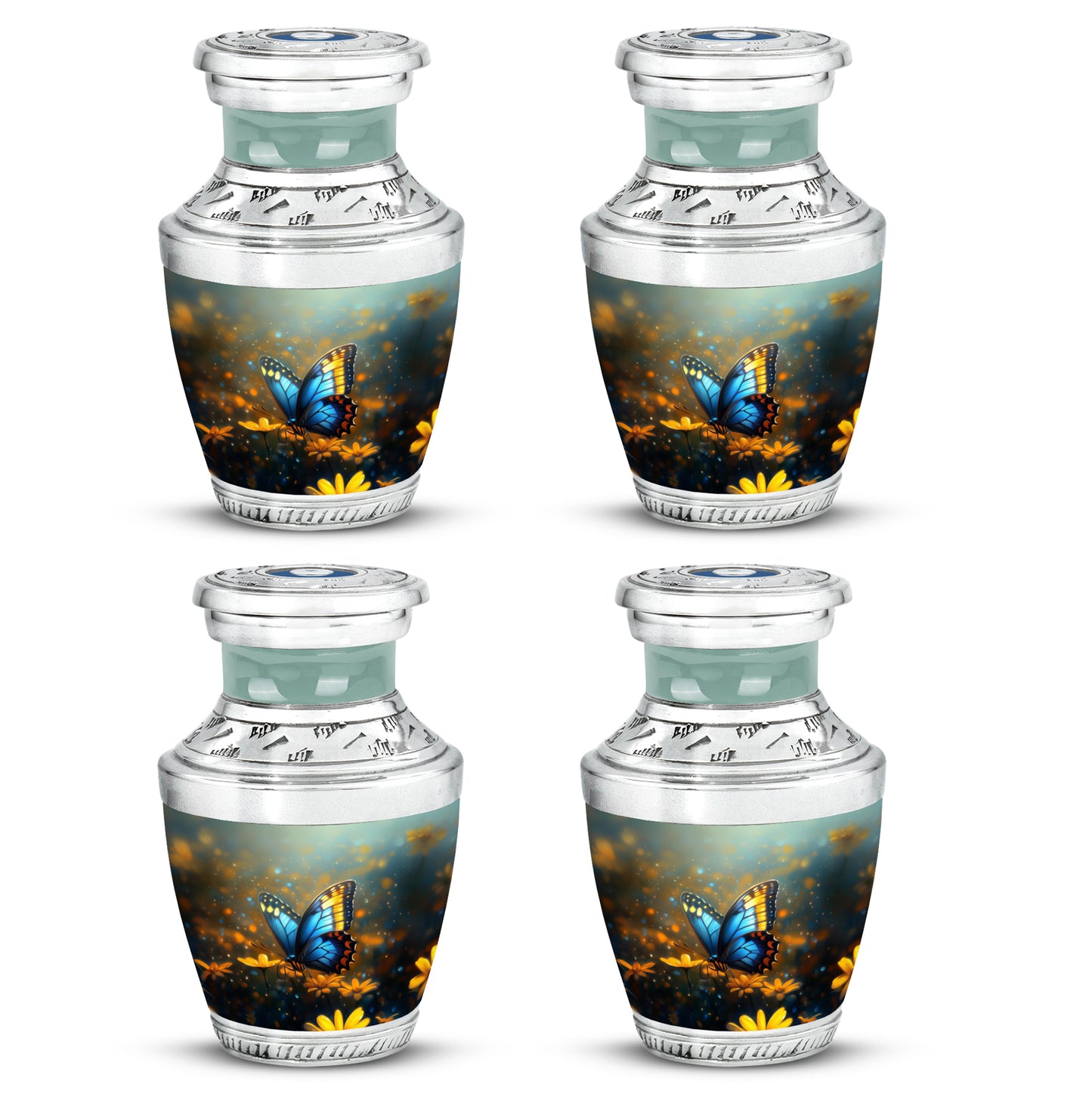 Storm Gray Butterfly Cremation Urn back view with polished surface - artistic butterfly interpretation with creative detail - 10 inch aluminum urn for cremated remains