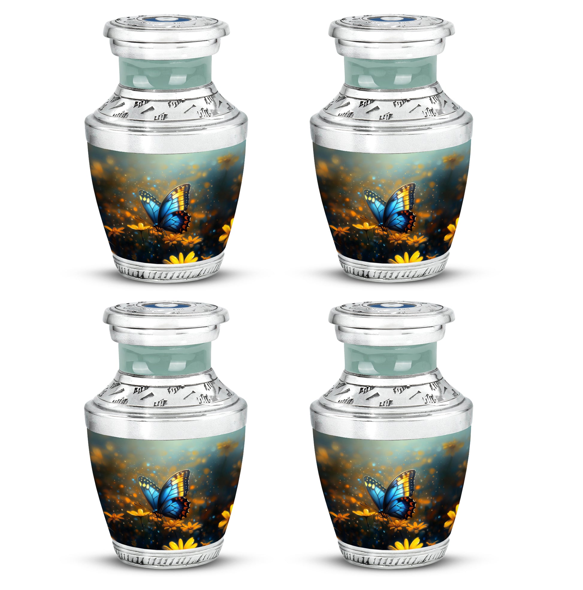 Storm Gray Butterfly Cremation Urn back view with polished surface - artistic butterfly interpretation with creative detail - 10 inch aluminum urn for cremated remains