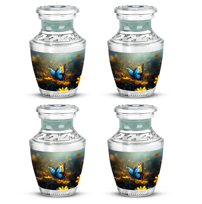 Storm Gray Butterfly Cremation Urn back view with polished surface - artistic butterfly interpretation with creative detail - 10 inch aluminum urn for cremated remains