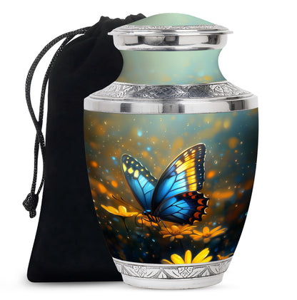 Blue Personalized Butterfly Cremation Urn for Human Ashes - 10-inch, 200 cu in - Yatskia