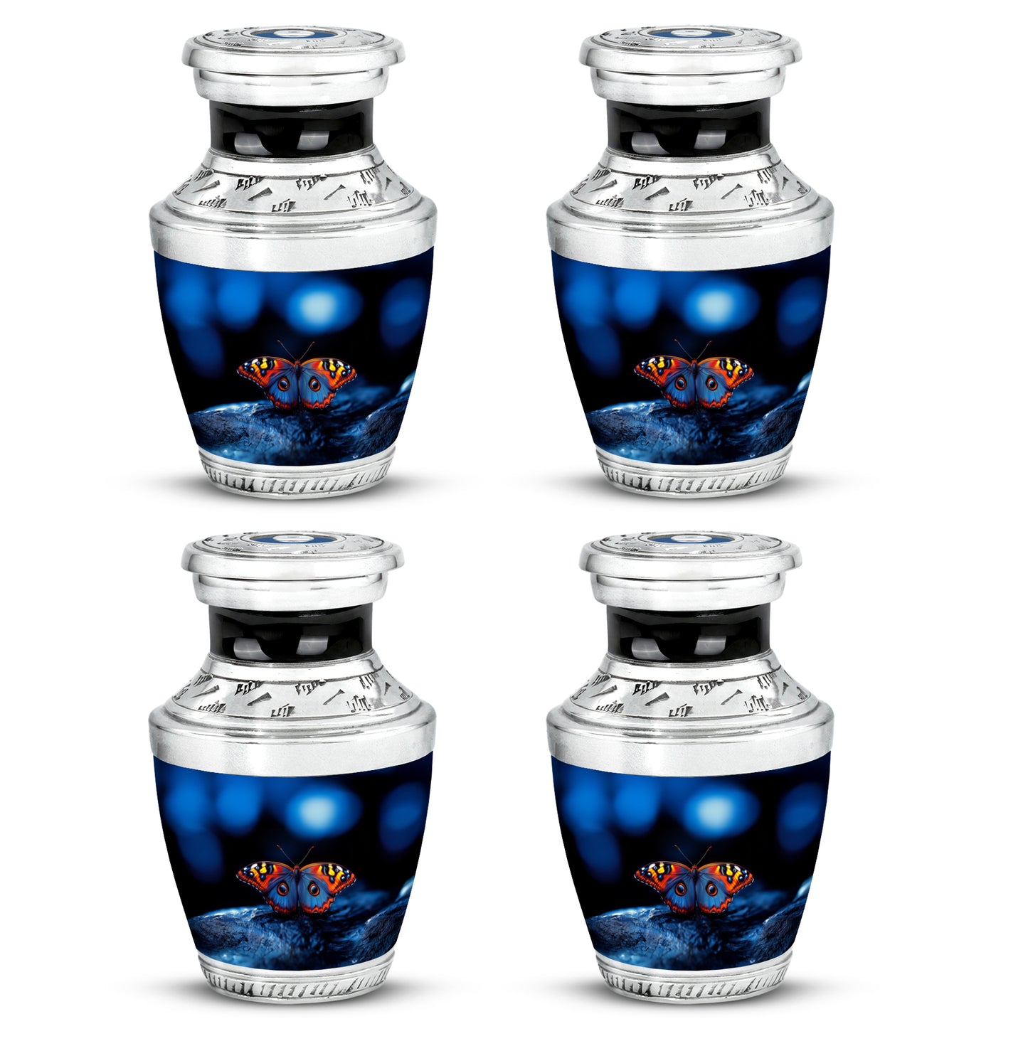 Rich Black Butterfly Cremation Urn back view with polished surface - contemporary butterfly design with modern artistic flair - 10 inch aluminum urn for cremated remains