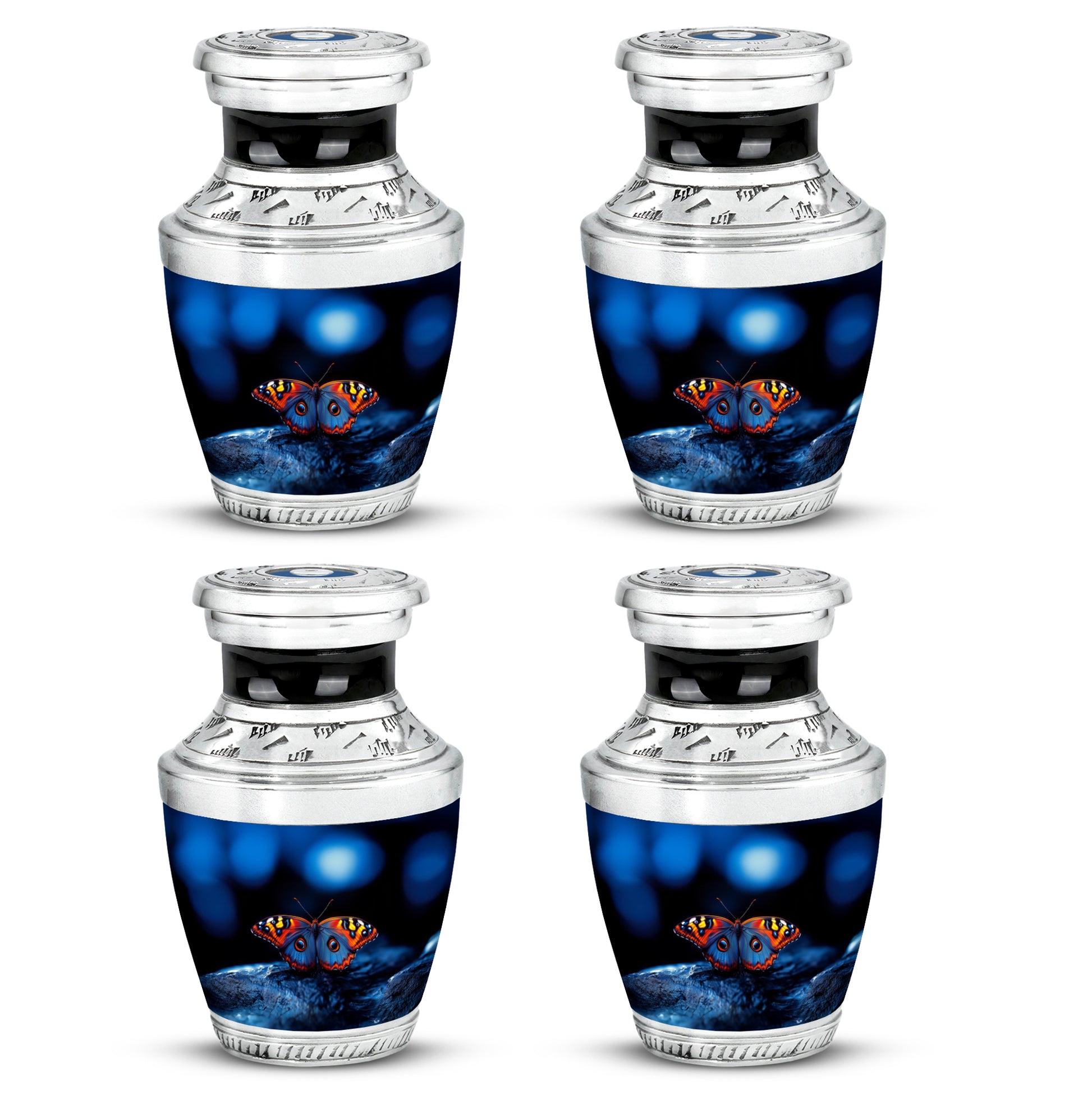 Rich Black Butterfly Cremation Urn back view with polished surface - contemporary butterfly design with modern artistic flair - 10 inch aluminum urn for cremated remains