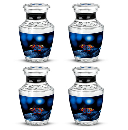 Rich Black Butterfly Cremation Urn back view with polished surface - contemporary butterfly design with modern artistic flair - 10 inch aluminum urn for cremated remains