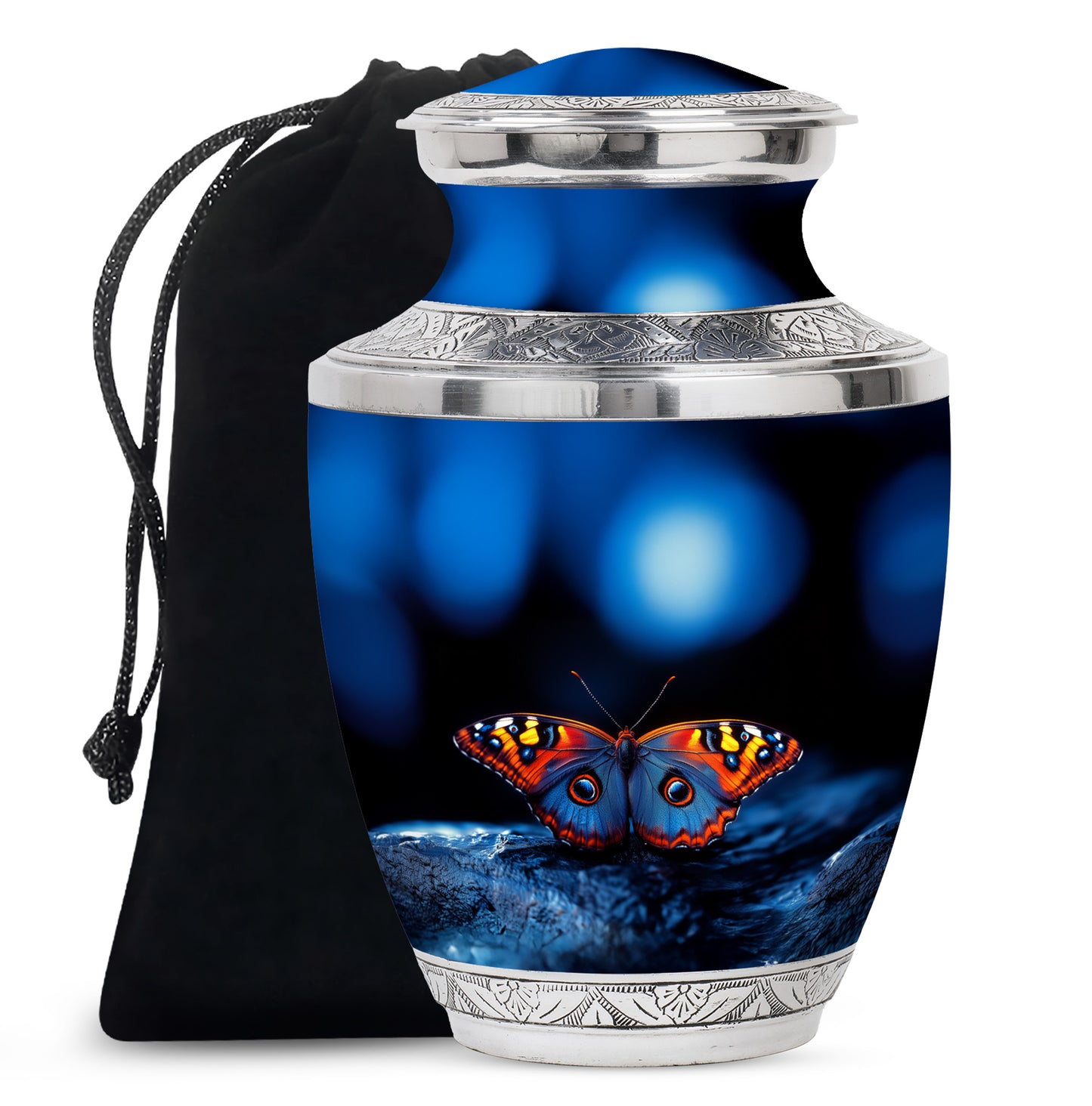 Blue Personalized Butterfly Cremation Urn for Human Ashes - 10-inch, 200 cu in - Yatskia