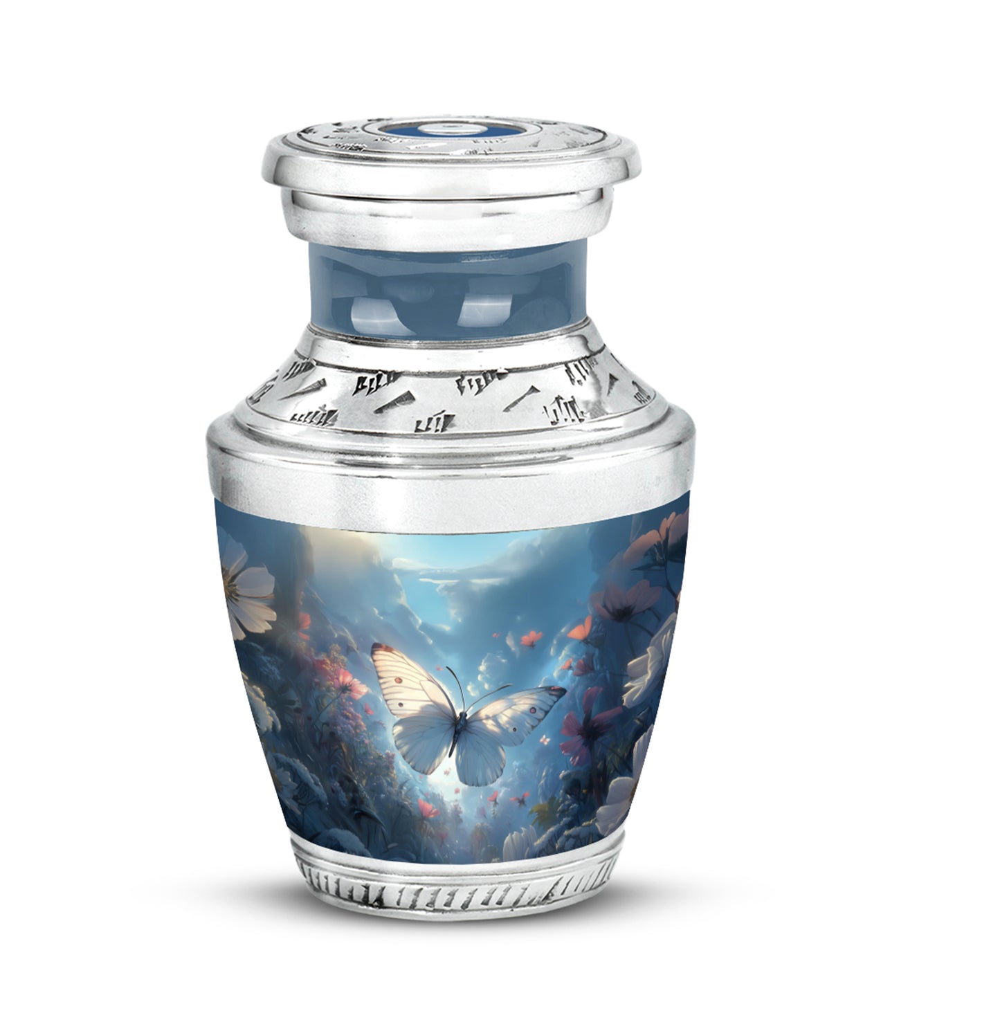 Blue Exquisite Butterfly Memorial Urn for Ashes - 10-inch, 200 cu in - Yatskia