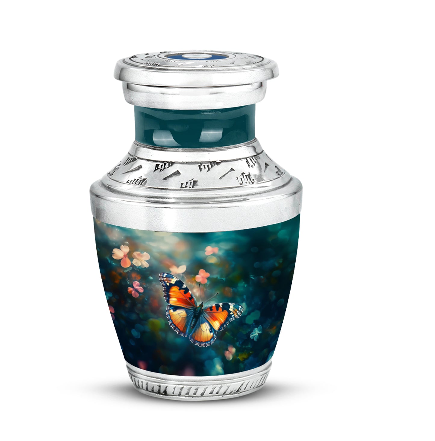 Personalized Refined Butterfly Cremation Urns - Teal 10-inch, 200 cu in - Yatskia