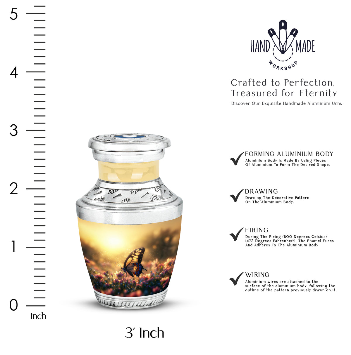 Gilded Gold Butterfly Cremation Urn top-down view of secure threaded lid - contemporary butterfly design with modern artistic flair - mini keepsake memorial for portion of cremation ashes