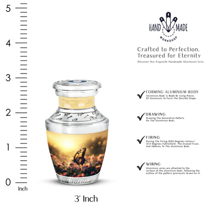 Gilded Gold Butterfly Cremation Urn top-down view of secure threaded lid - contemporary butterfly design with modern artistic flair - mini keepsake memorial for portion of cremation ashes
