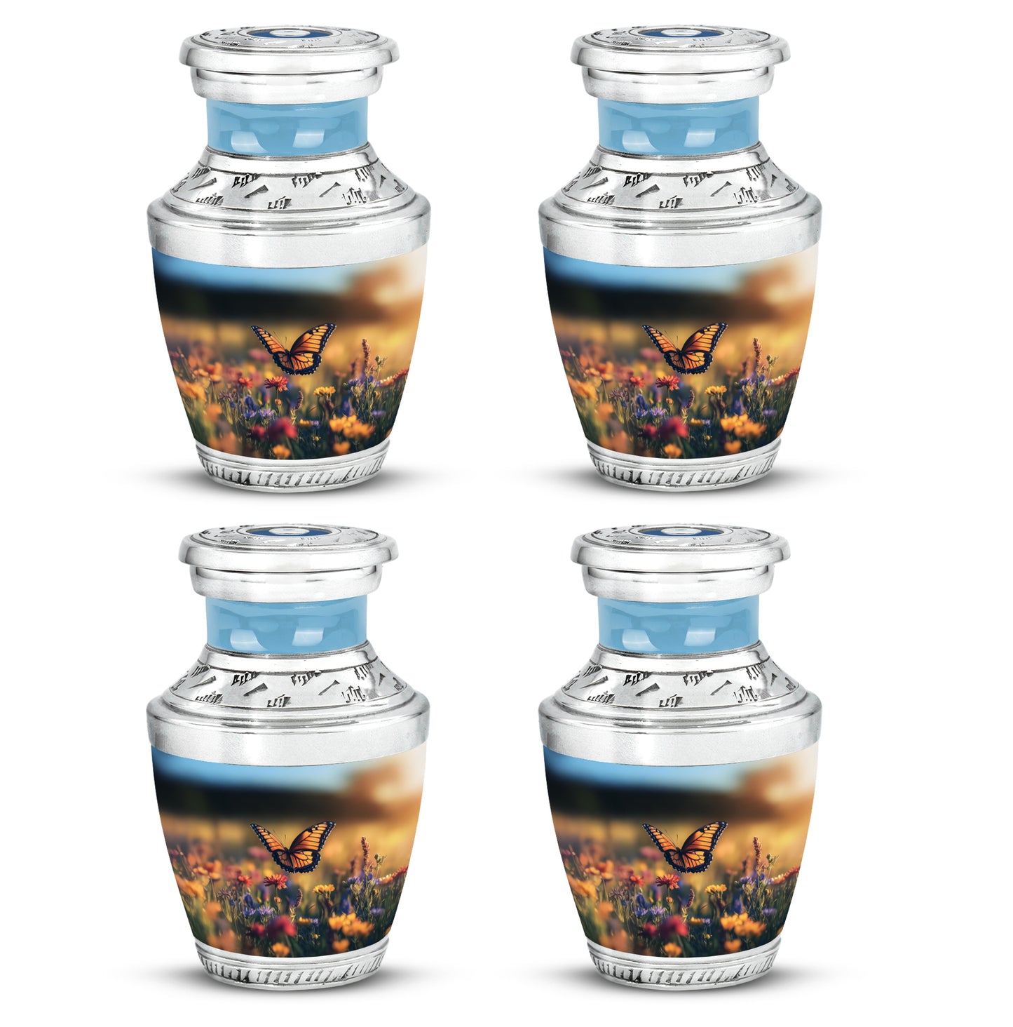 Ebony Butterfly Cremation Urn back view with polished surface - contemporary butterfly design with modern artistic flair - 10 inch aluminum urn for cremated remains