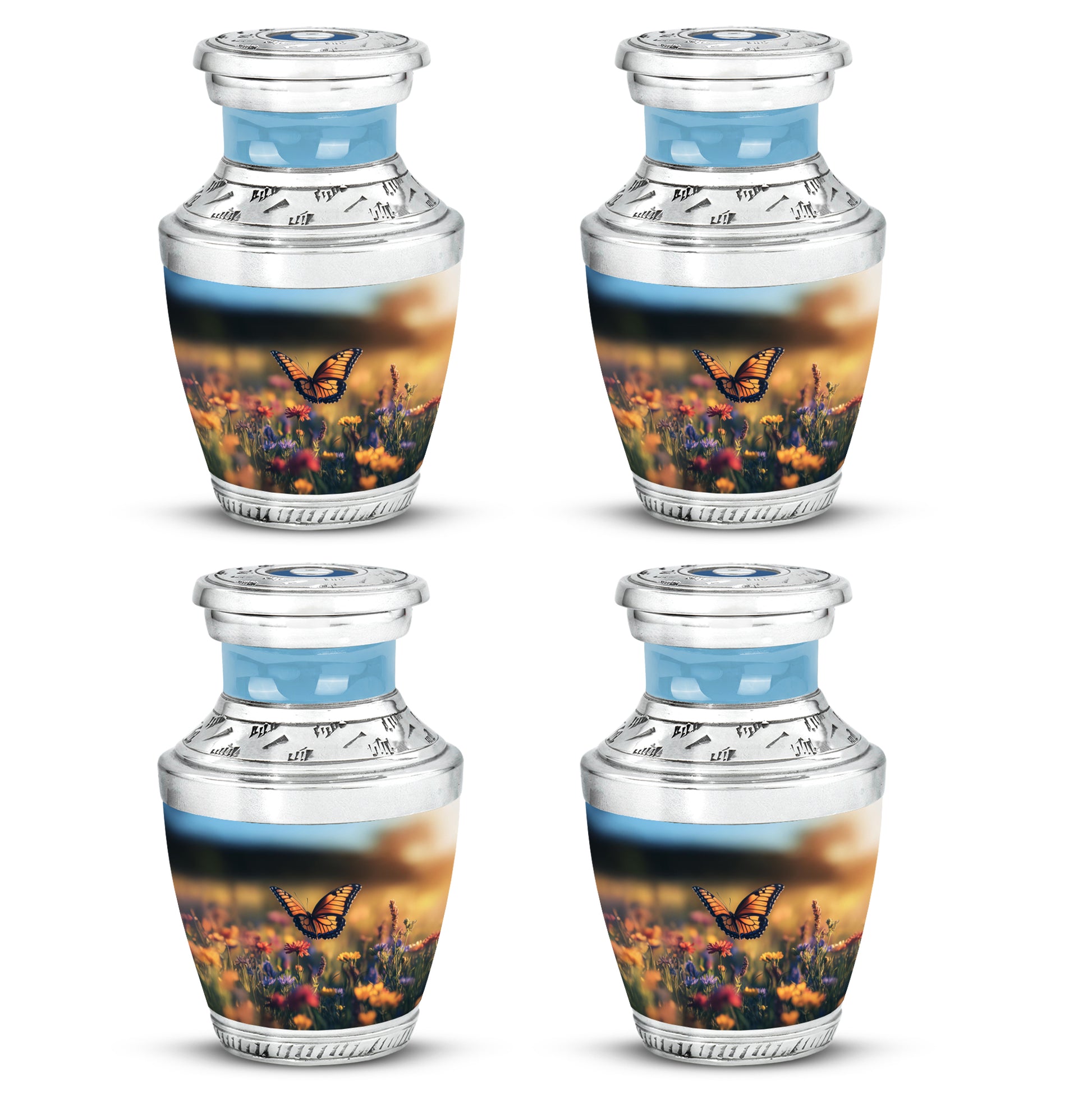 Ebony Butterfly Cremation Urn back view with polished surface - contemporary butterfly design with modern artistic flair - 10 inch aluminum urn for cremated remains