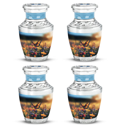 Ebony Butterfly Cremation Urn back view with polished surface - contemporary butterfly design with modern artistic flair - 10 inch aluminum urn for cremated remains