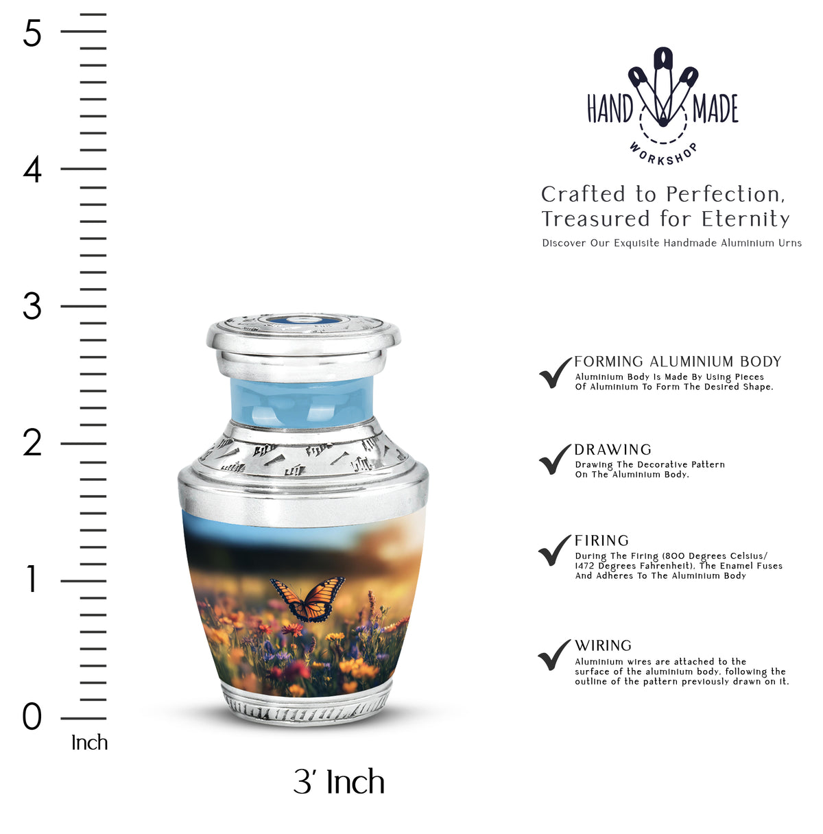Glossy Black Butterfly Cremation Urn top-down view of secure threaded lid - contemporary butterfly design with modern artistic flair - mini keepsake memorial for portion of cremation ashes