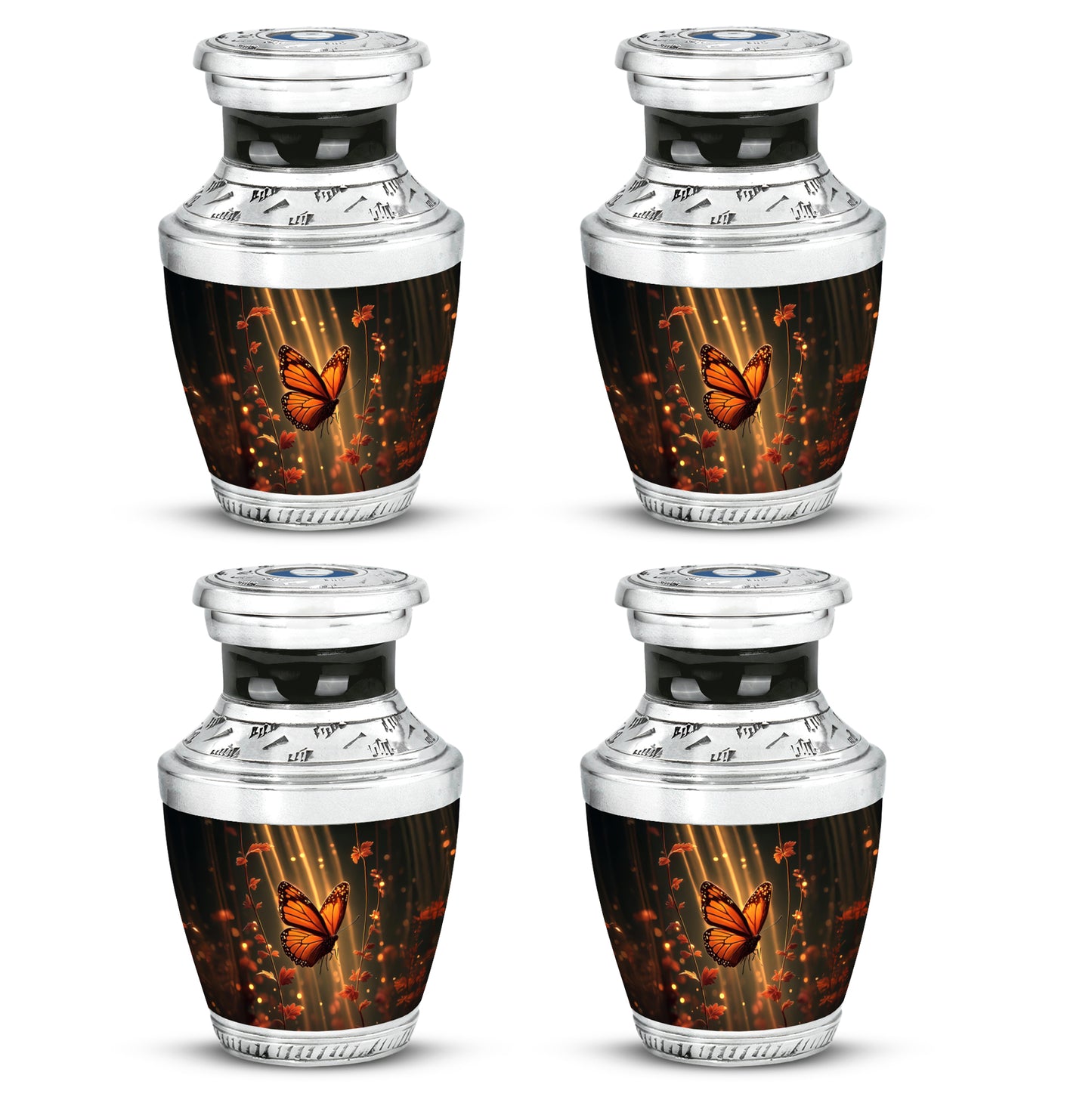 Midnight Black Butterfly Cremation Urn back view with polished surface - artistic butterfly interpretation with creative detail - 10 inch aluminum urn for cremated remains