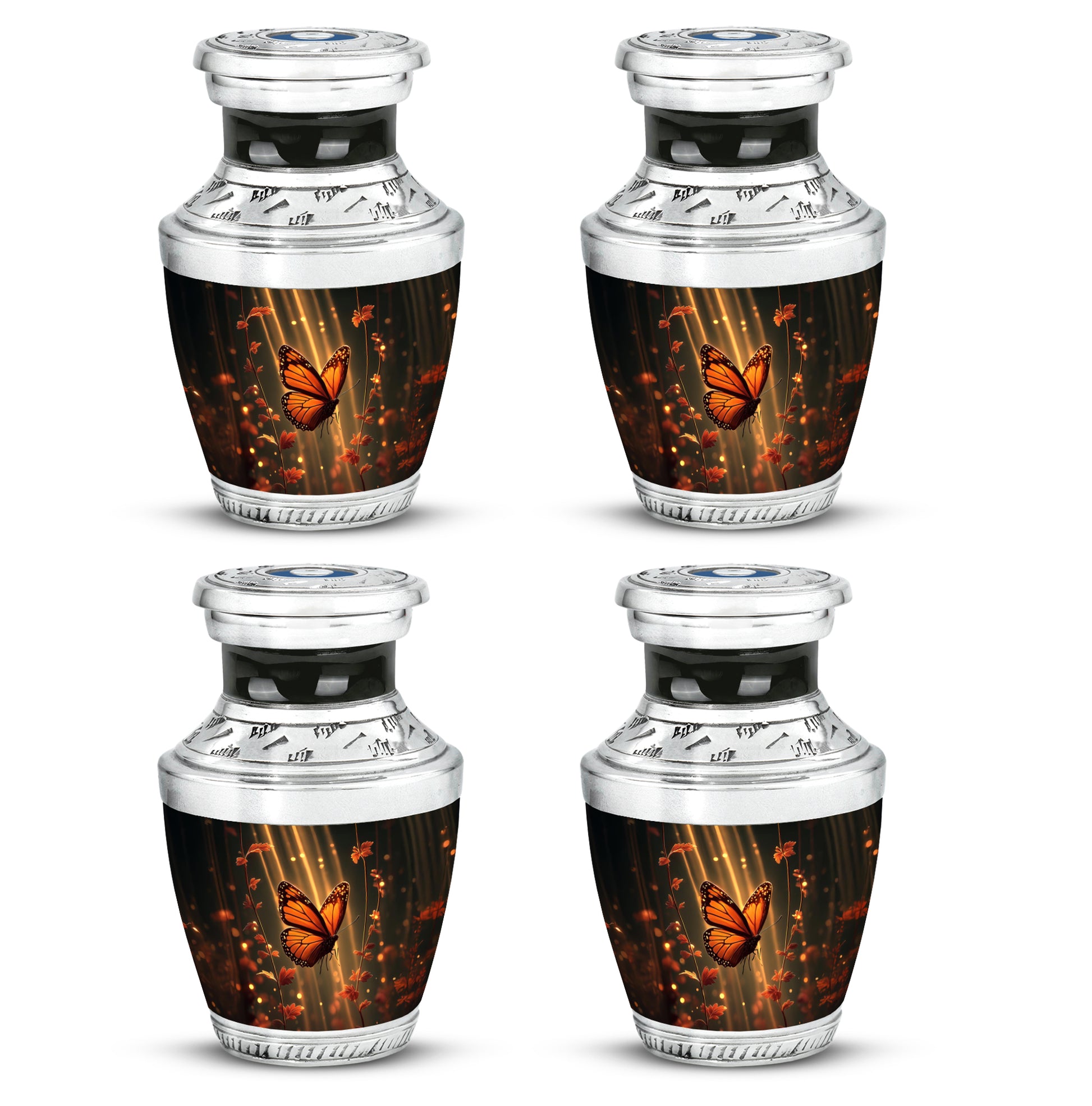 Midnight Black Butterfly Cremation Urn back view with polished surface - artistic butterfly interpretation with creative detail - 10 inch aluminum urn for cremated remains